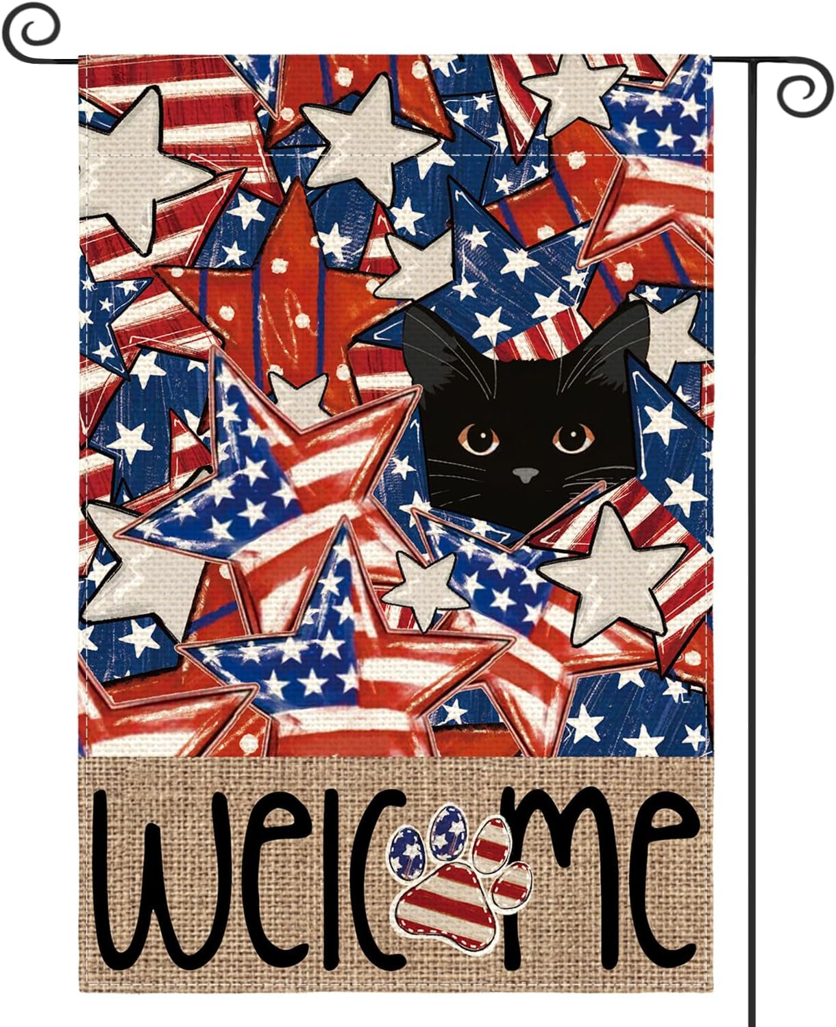 Patriotic 4Th of July Garden Flag 12X18 Inch Double Sided Outside, Black Cat Ame