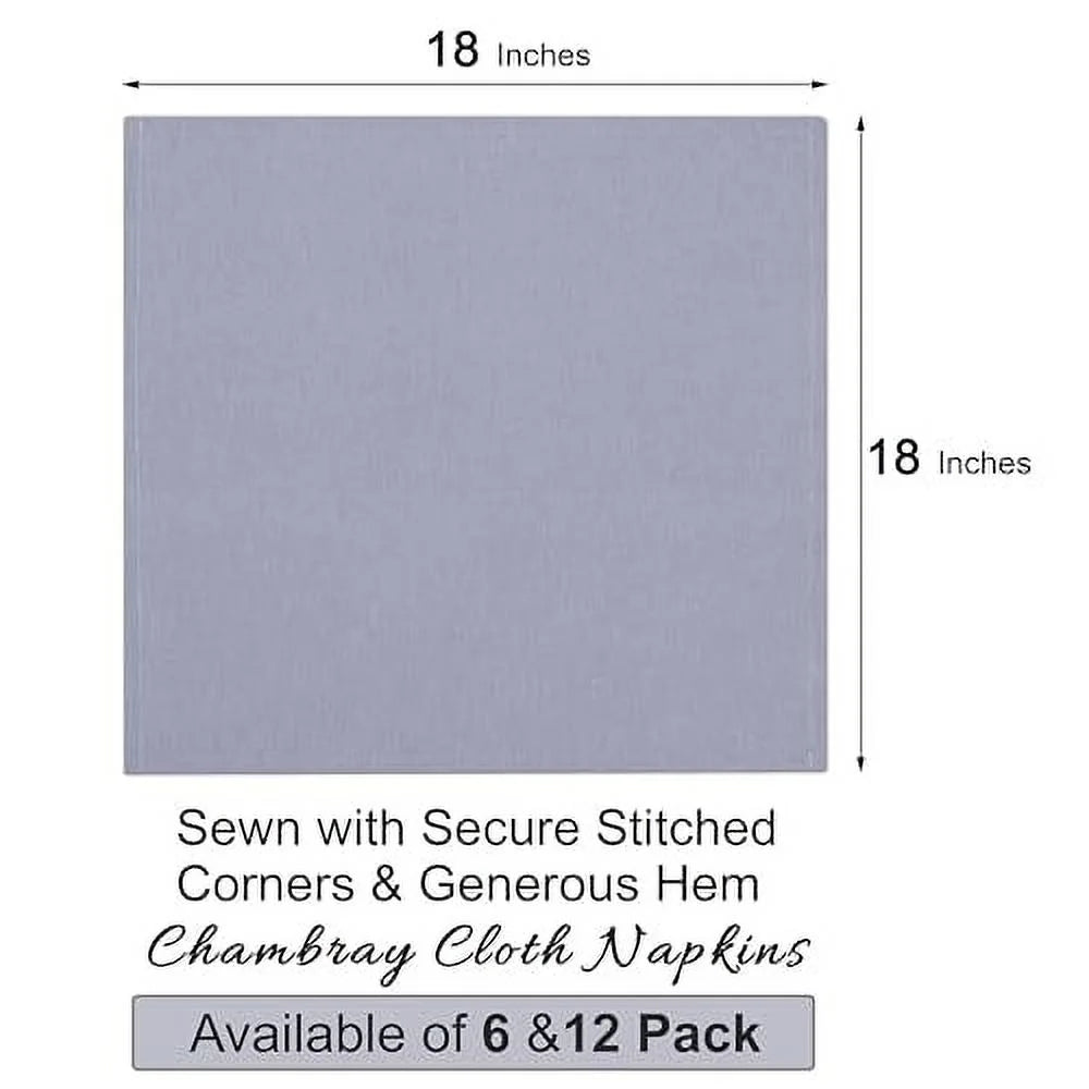 Cloth Napkins Set of 12, 18X18 Reusable Napkins Cloth Washable, Soft & Durable Table Napkins, Polycotton Chambray Dinner Napkins for Parties, Christmas, Thanksgiving, Weddings - Steel