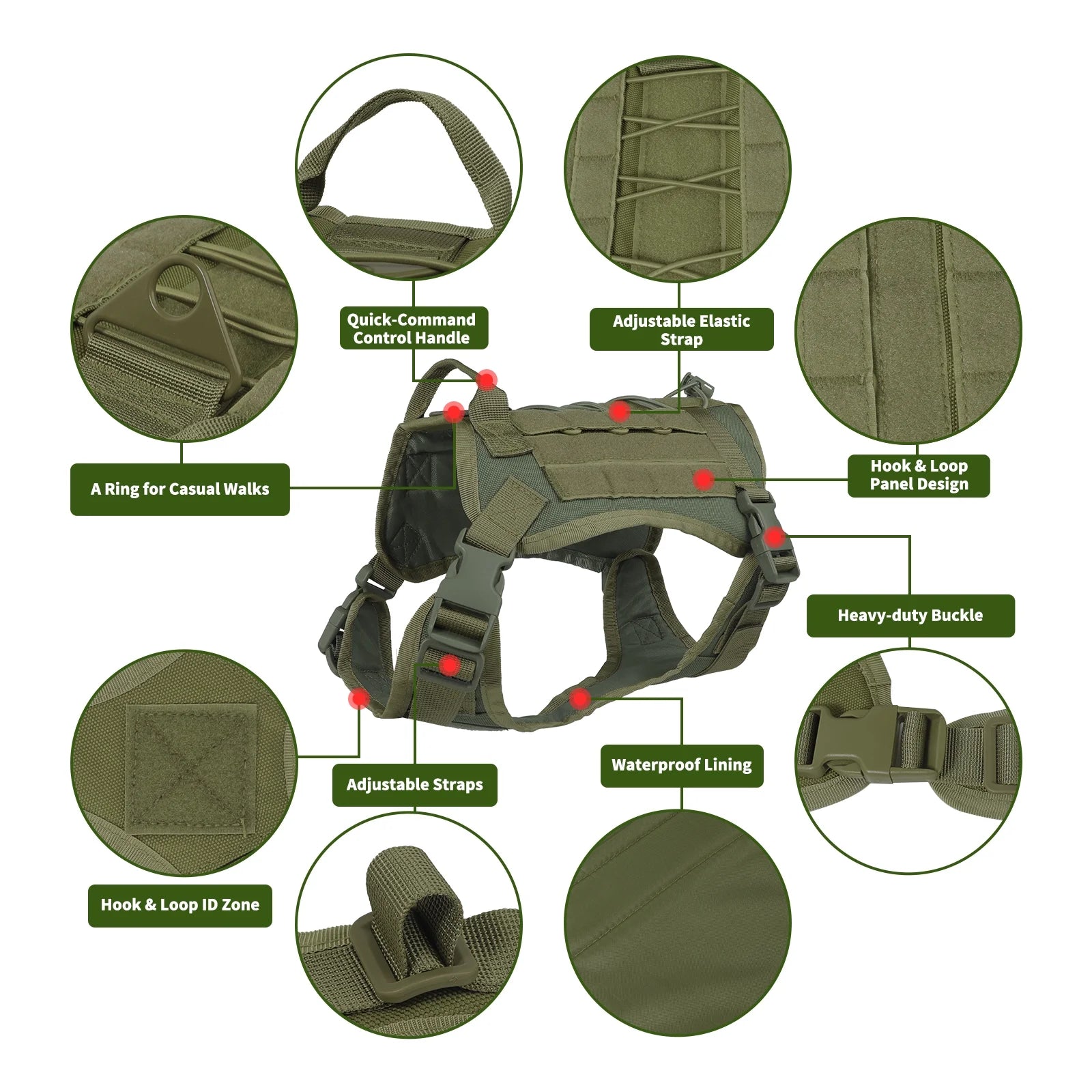 Dog Harness, No Pull Dog Harness for Large Dogs, Heavy Duty Pet Harness with Handle, Adjustable Easy on Pet Harness for Running Walking, Green L