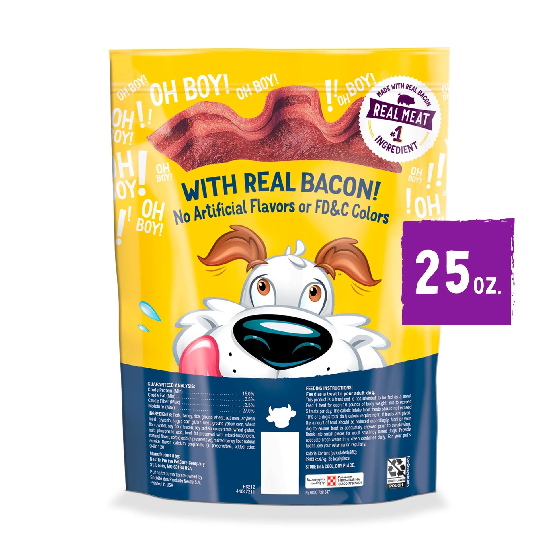 Purina  Strips Dog Treats with Real Bacon and Beef Flavors, Tender Chews, 25 oz Pouch