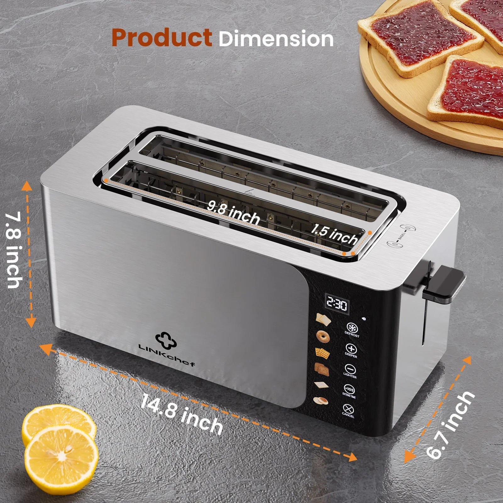 4-Slice Toaster – Touch Screen Control, Extra-Wide 1.5" Slots, Stainless Steel | Smart Toaster with Timer, Defrost & Reheat Functions