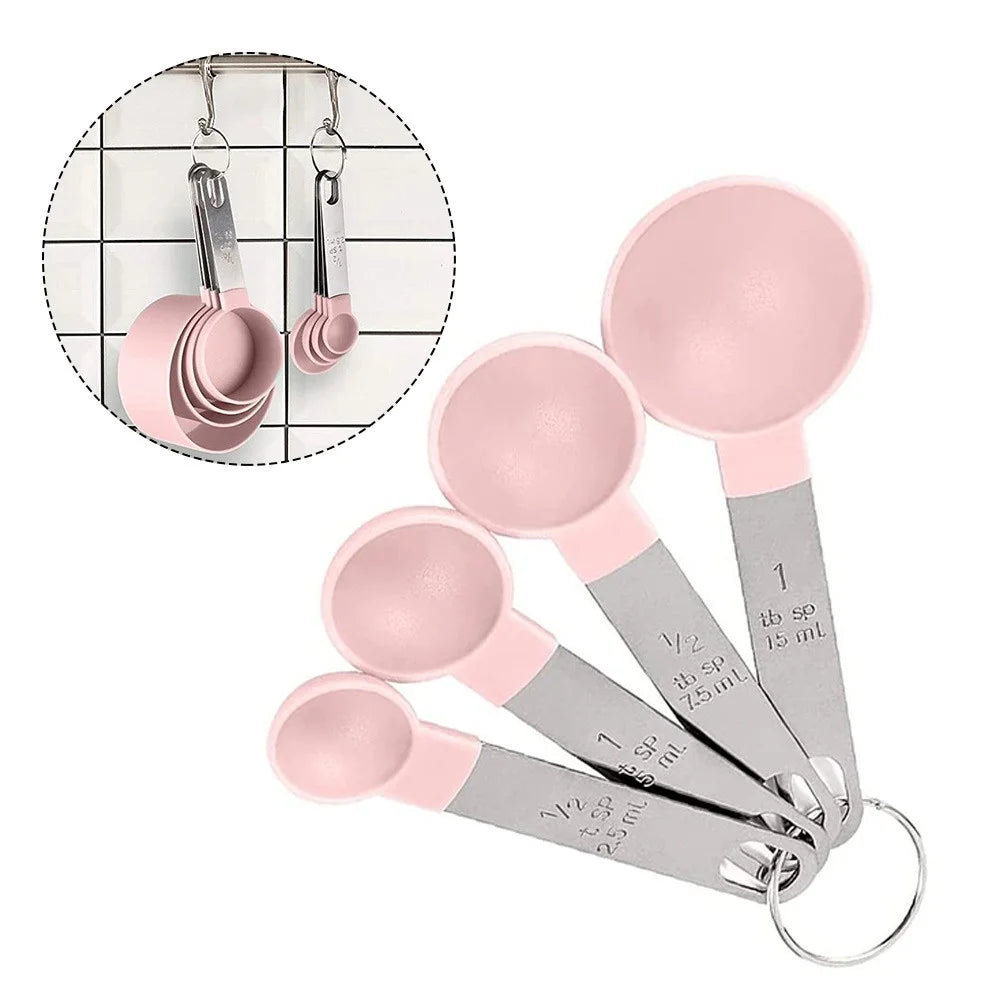 8 Pcs/Set Measuring Cups Multipurpose Spoons with Stainless Steel Handles Pink Baking Accessories Kitchen Gadgets Tool