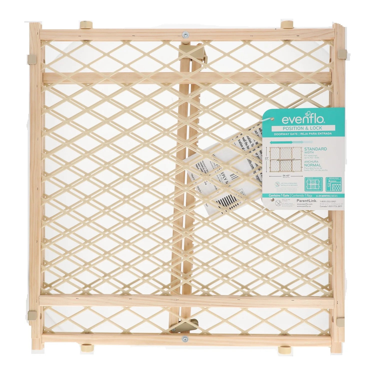 Adjustable Wood Baby Gate - Position & Lock Design, Natural Finish, Fits Openings 26 to 42 Inches Wide