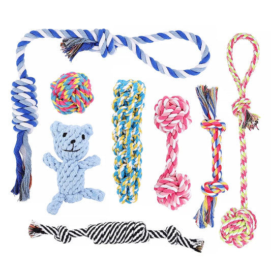 Durable Dog Chew Toys - 8 Pack Interactive Washable Rope Toys for Aggressive Chewers, Ideal for Puppies and Small to Medium Dogs
