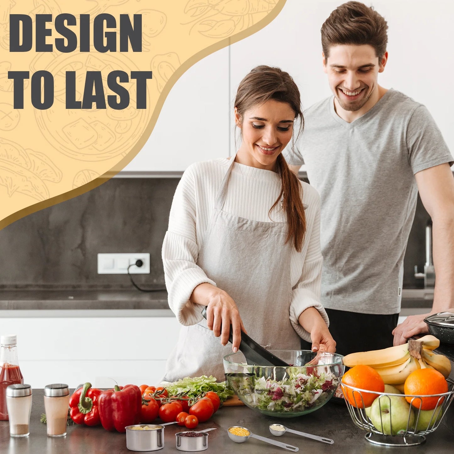 14-Piece Measuring Cups and Spoons Set, Nesting Stainless Steel Measuring Cups Spoons with Plastic Measuring Cup for Dry and Liquid Ingredients, Kitchen Cooking & Baking Gadgets