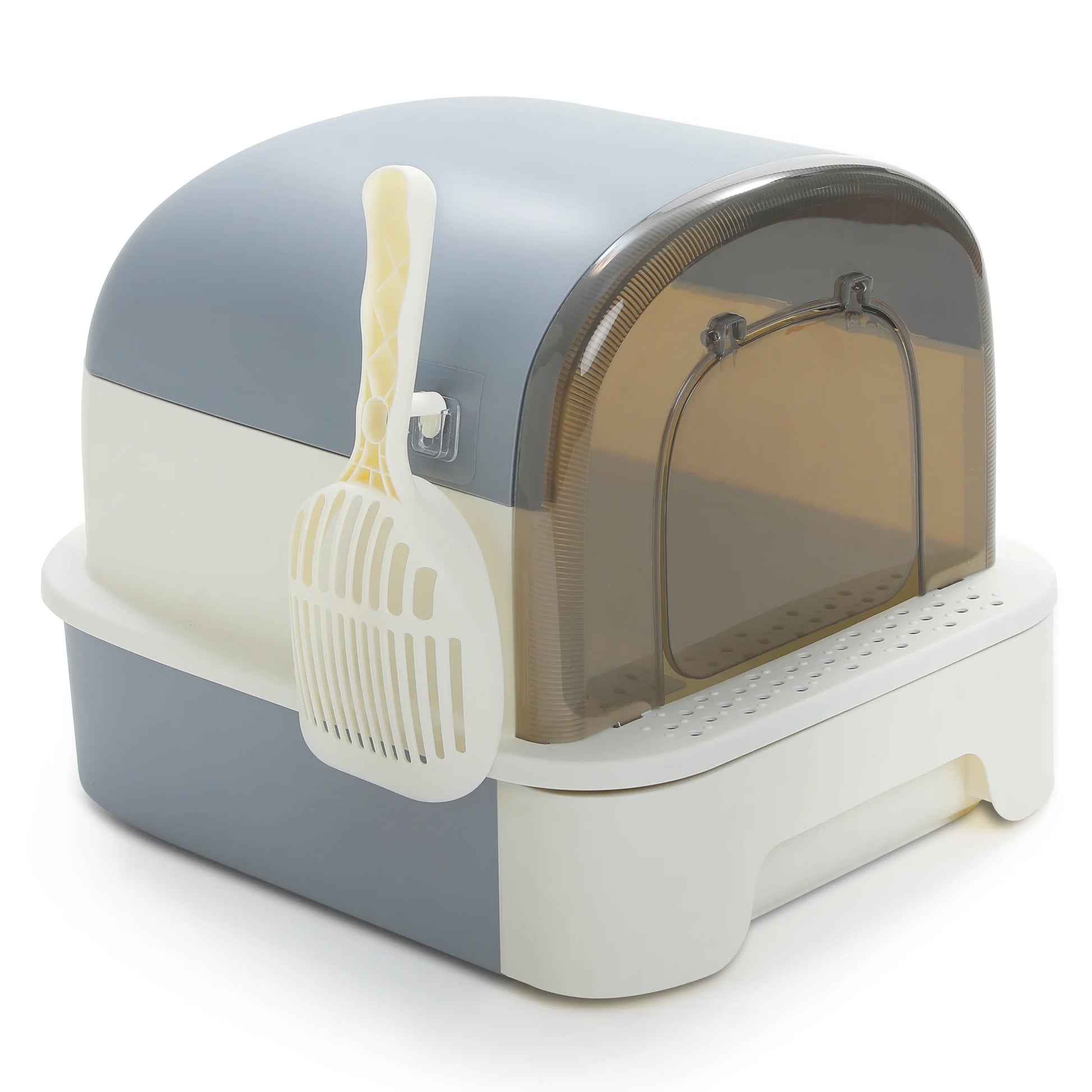 Large Cat Litter Box with Scoop Litter Box with Lid Double-Layer Leak-Proof Litter Box for Cat, Gray