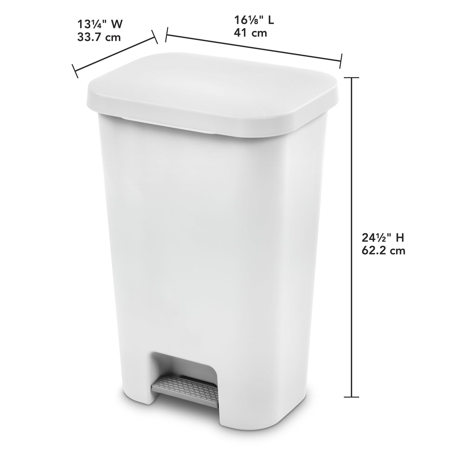 11.9 Gallon Stepon Rectangular Trash Can, Large Hands-Free Open for Kitchen, White