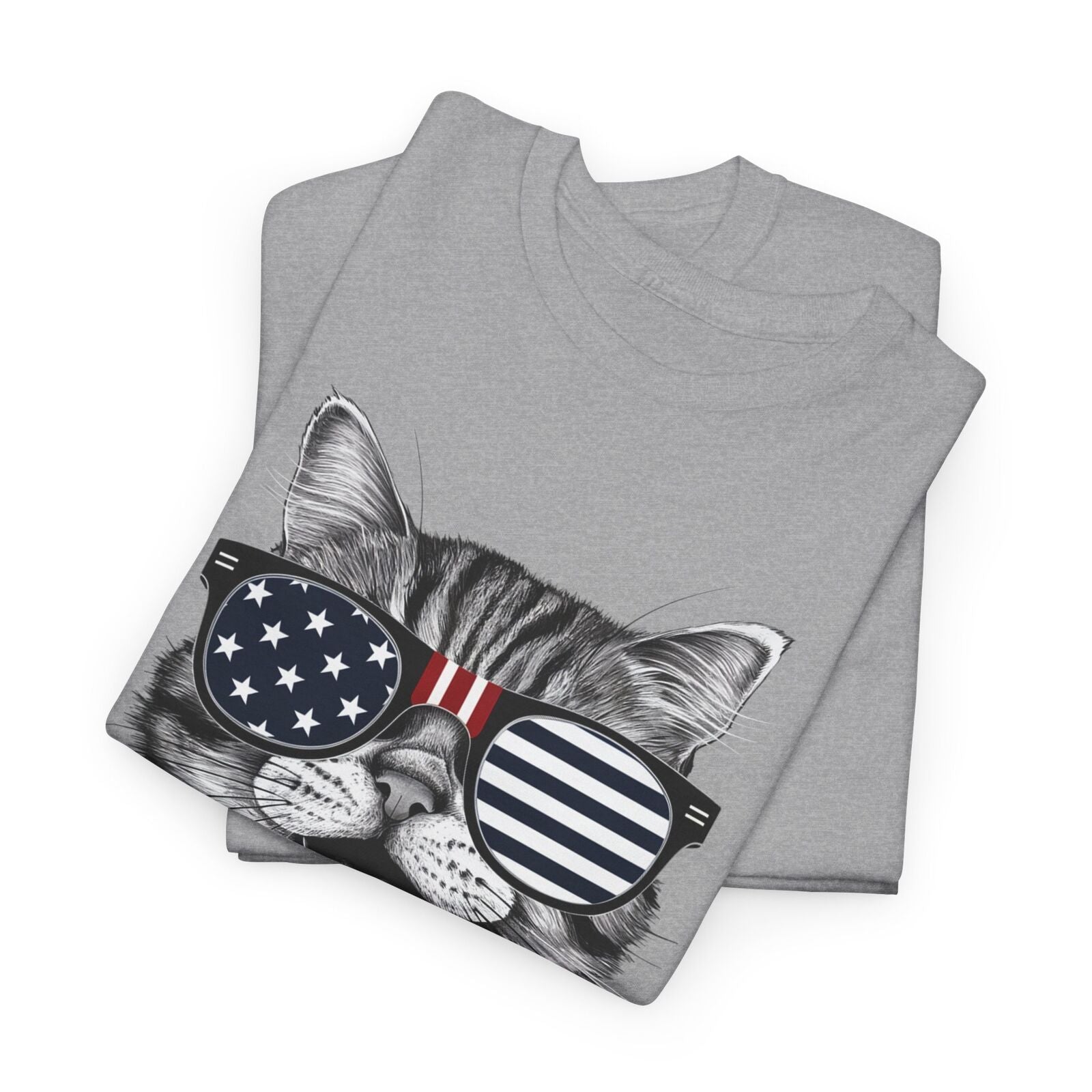 4Th of July Meowica American Flag USA T-Shirt - Novelty Cat Graphic Tee