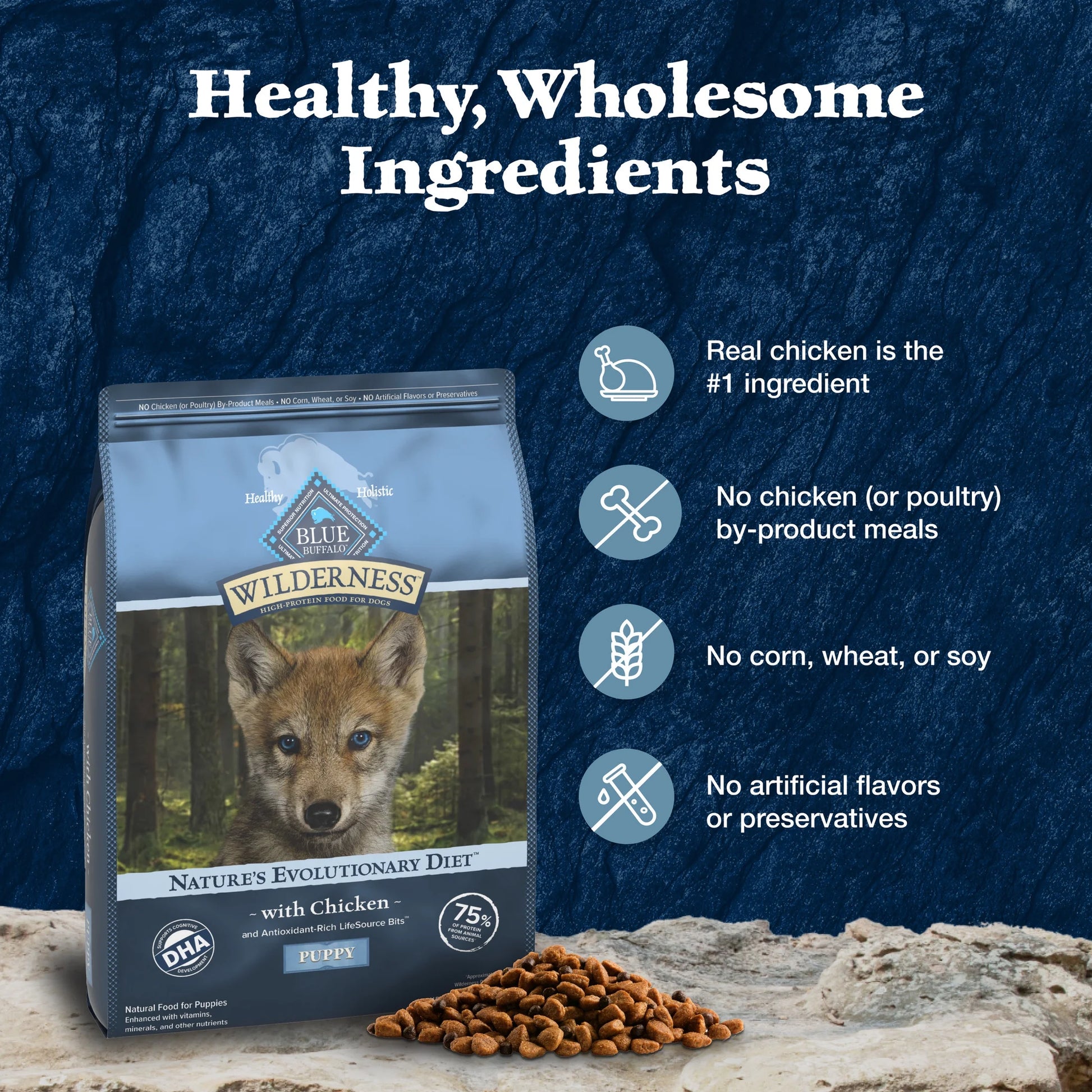 Wilderness High-Protein Natural Puppy Dry Food, Chicken Recipe, 4.5 lb Bag