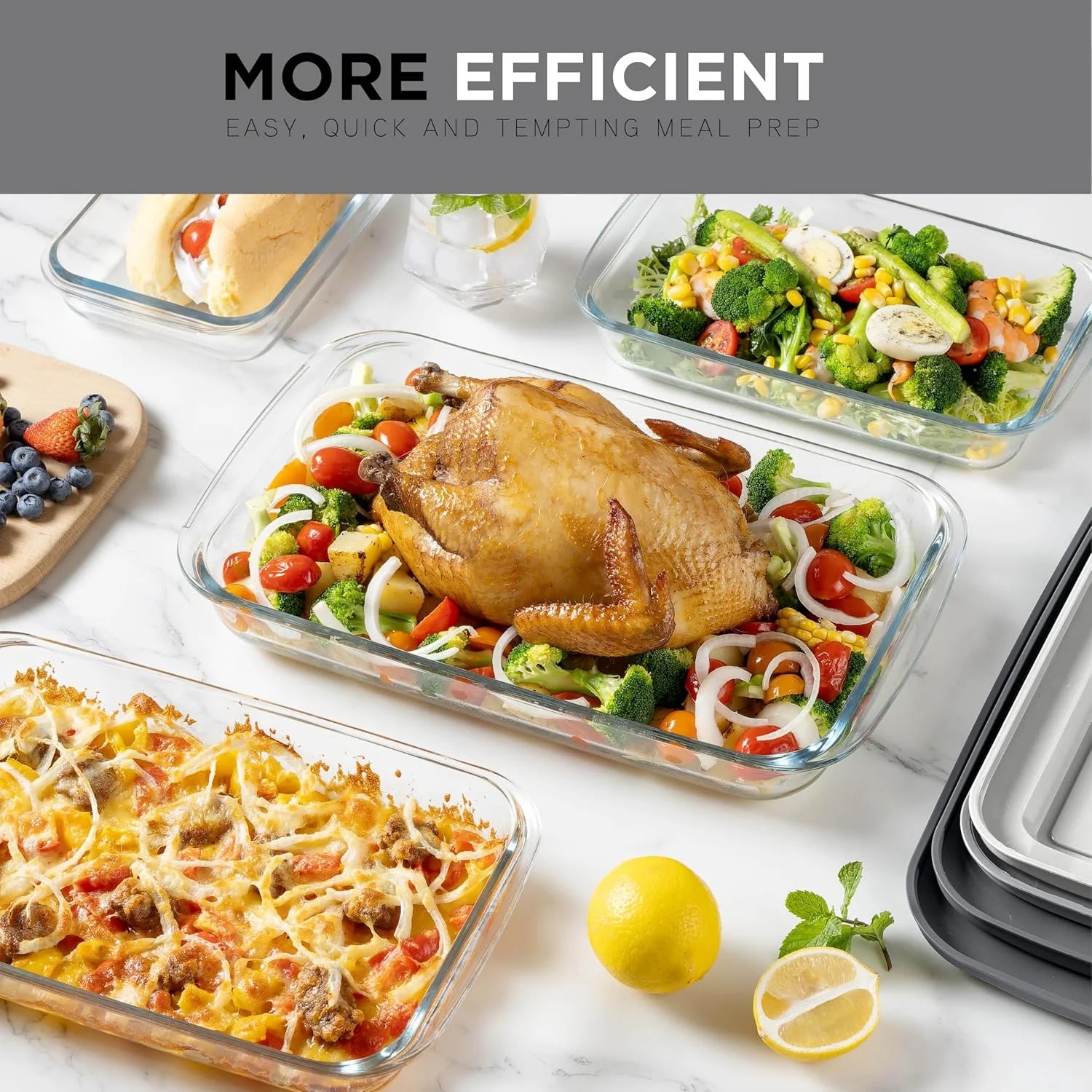 8-Pc Glass Baking Dish Set with Lids, Microwave-Safe Glass Bakeware Set, Grey