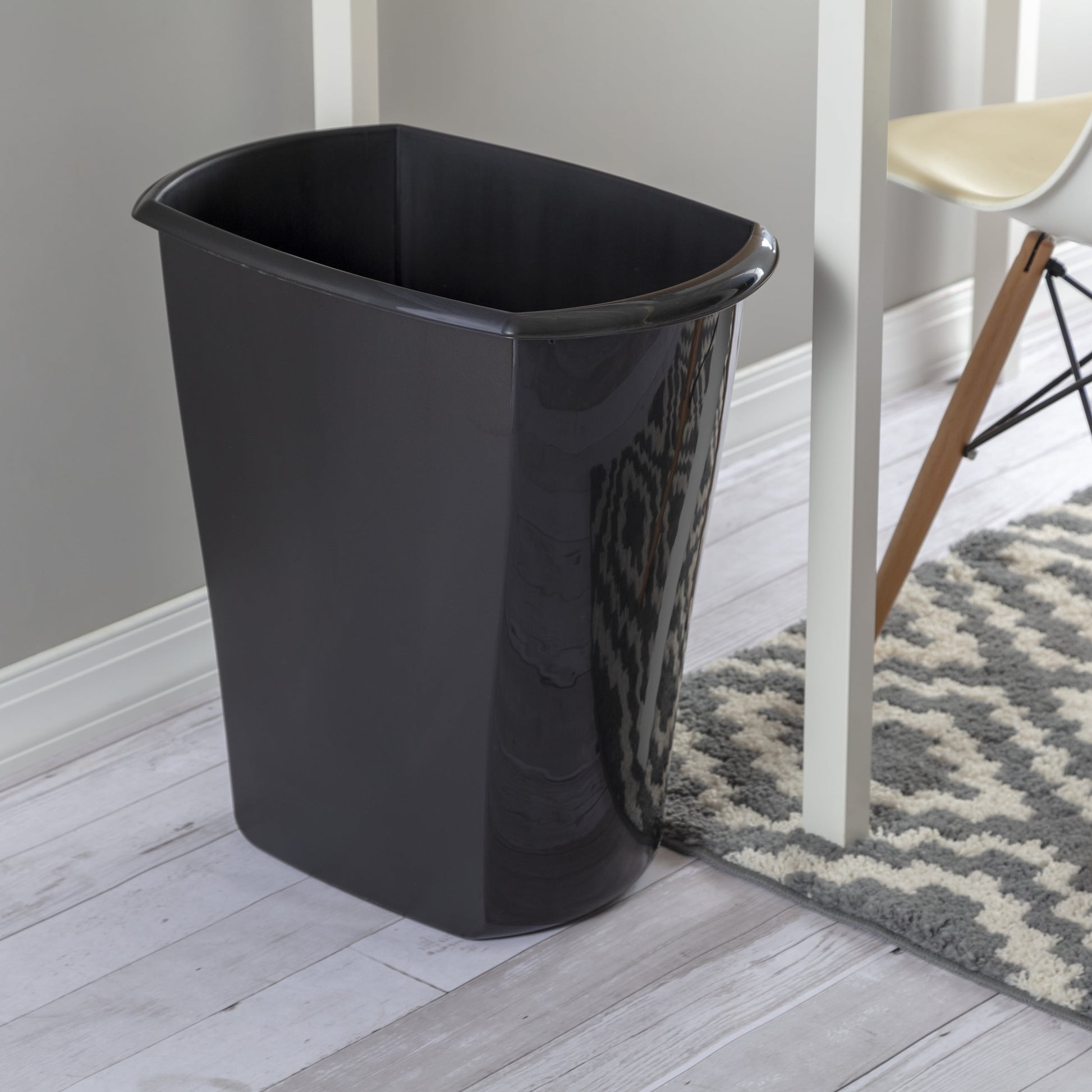 10 Gallon Rectangular Wastebasket, Large Open Plastic Trash Can for Kitchen, Black