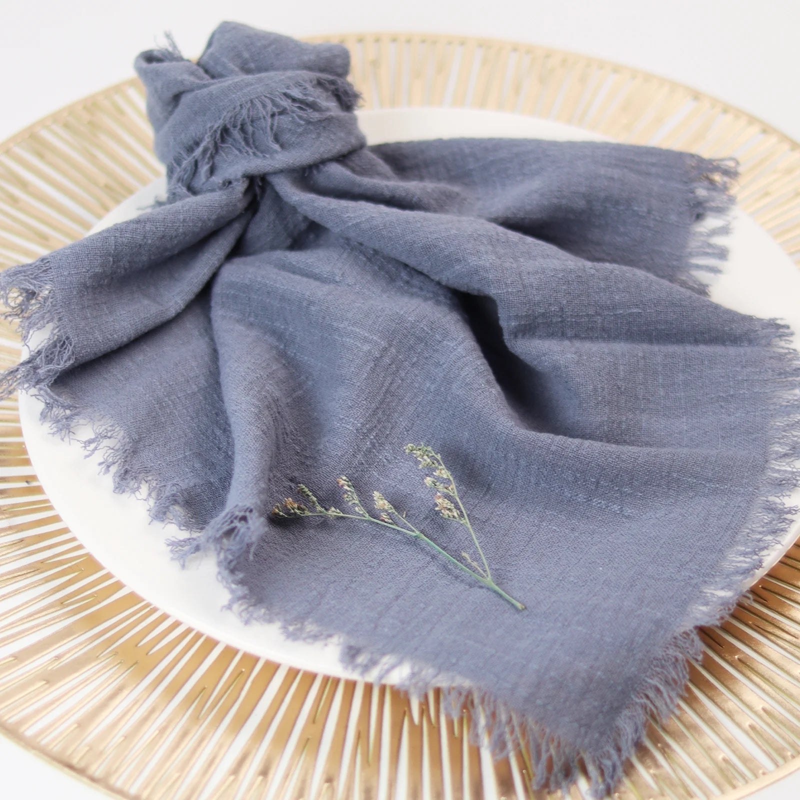 Handmade Cotton Napkins with Fringe 12 Pack,Bulk Dinner Napkins Table Napkins for Fall Thanksgiving Christmas Party Wedding Decoration, Dusty Blue