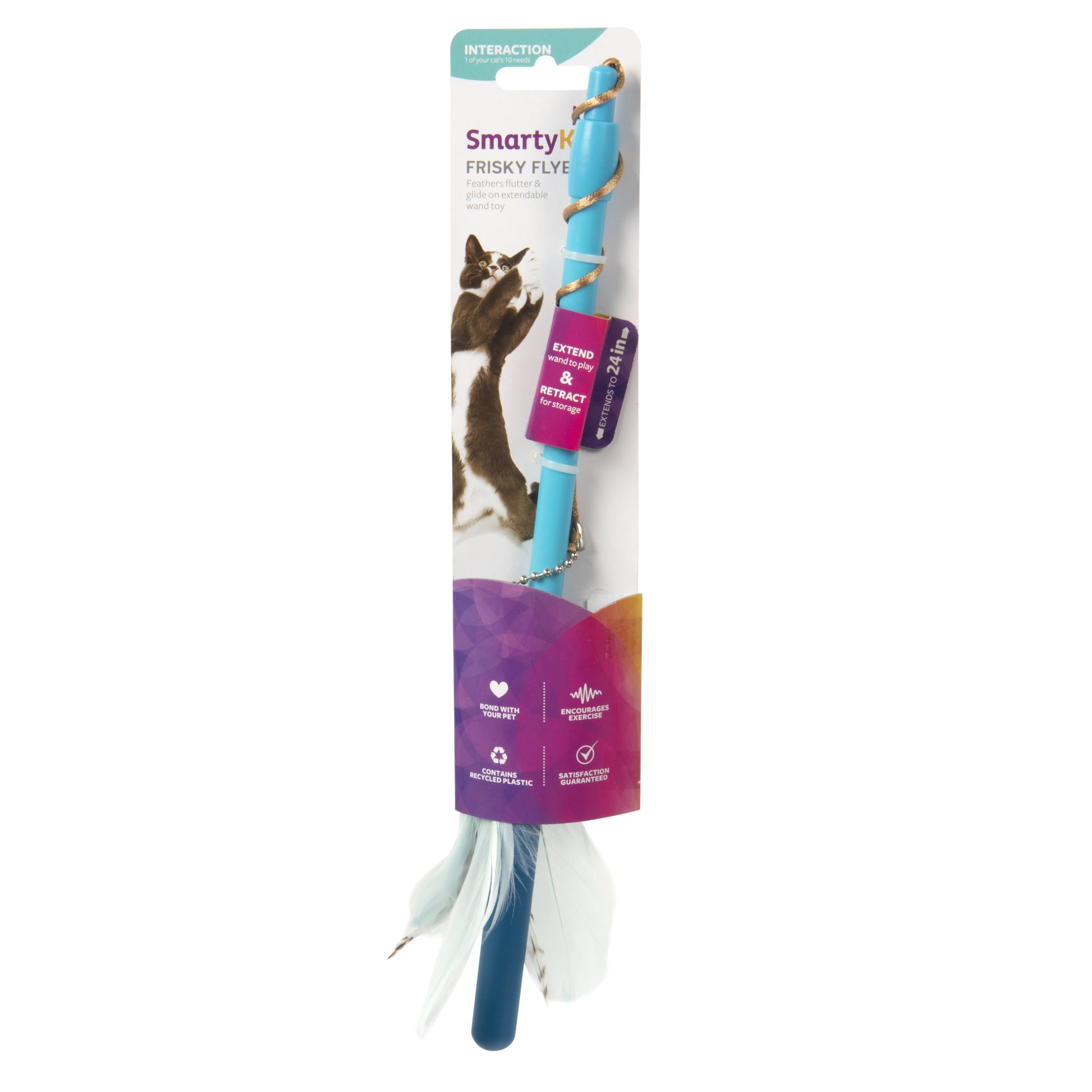 Frisky Flyer Interactive Cat Toy - Extendable and Retractable Wand with Feathers