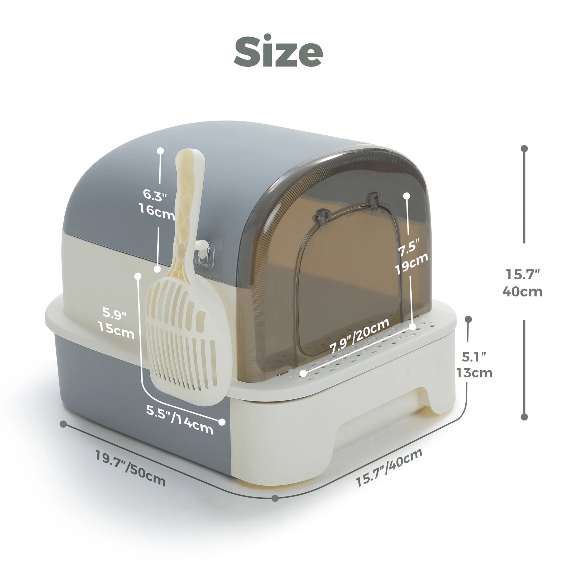 Large Cat Litter Box with Scoop Litter Box with Lid Double-Layer Leak-Proof Litter Box for Cat, Gray