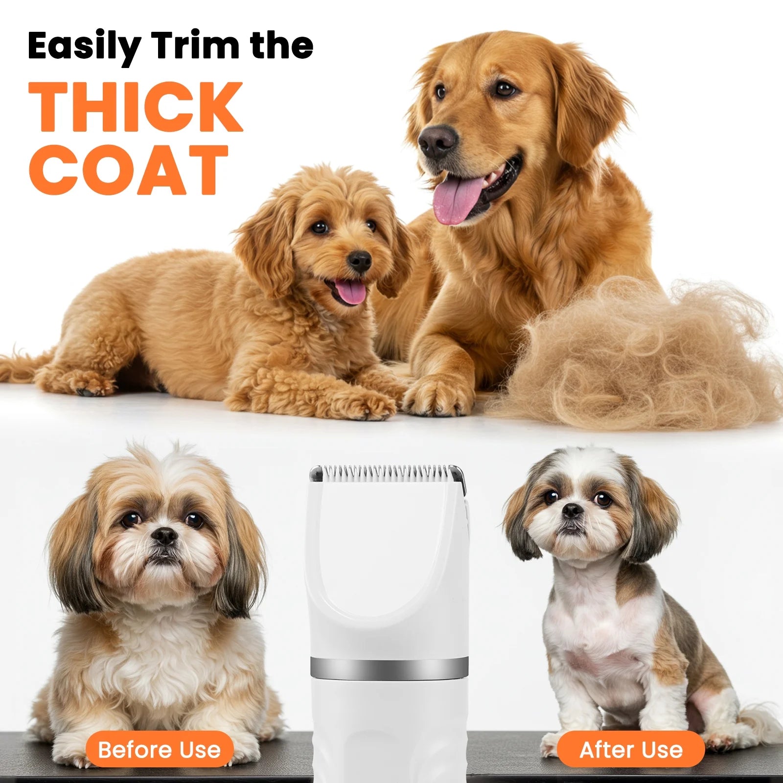 Dog Clippers, Dog Grooming Kit for Thick Hair, Thick Coats, Cat Clippers at Home, Rechargeable, Low Noise