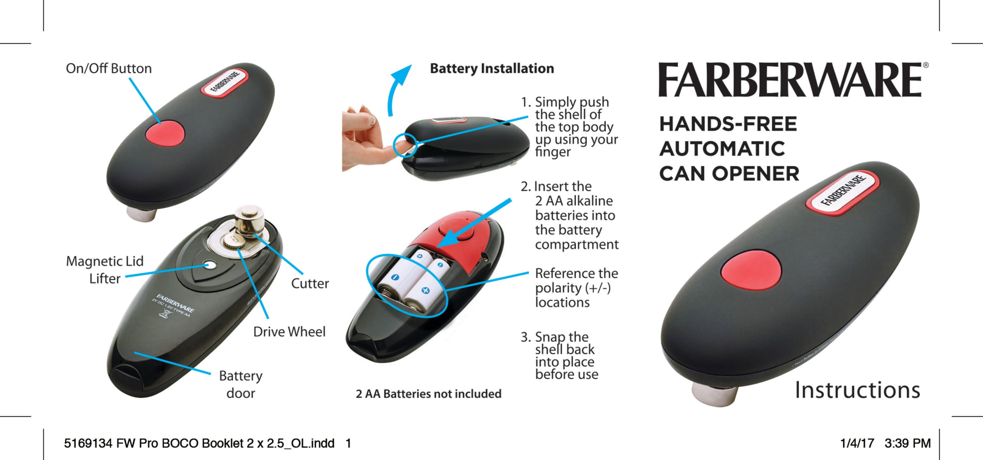 Hands-Free Battery-Operated Black Can Opener in Red