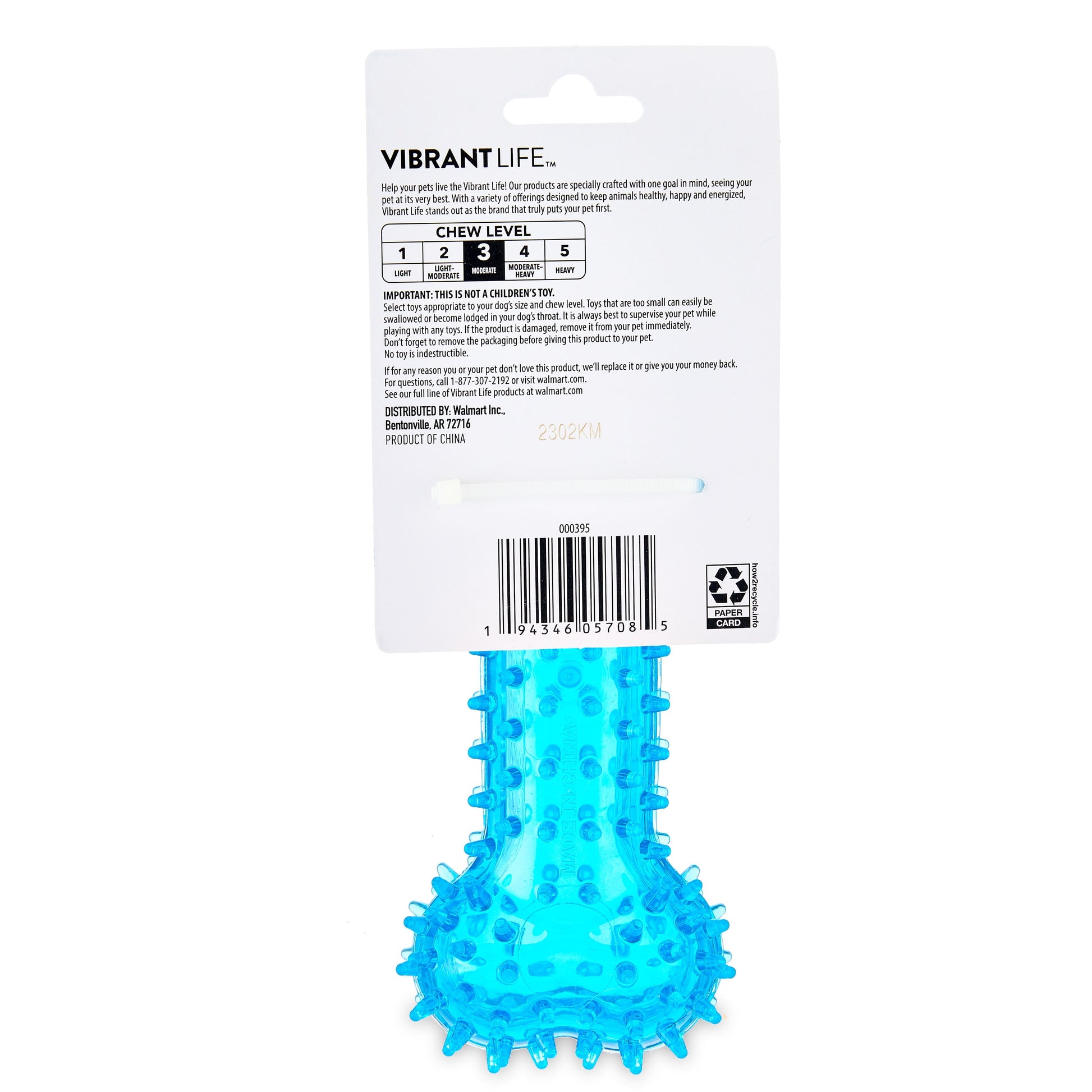 (3 Pack)  Fetch Buddy Spiky Blue Bone Dog Toy, Chew Level 3
