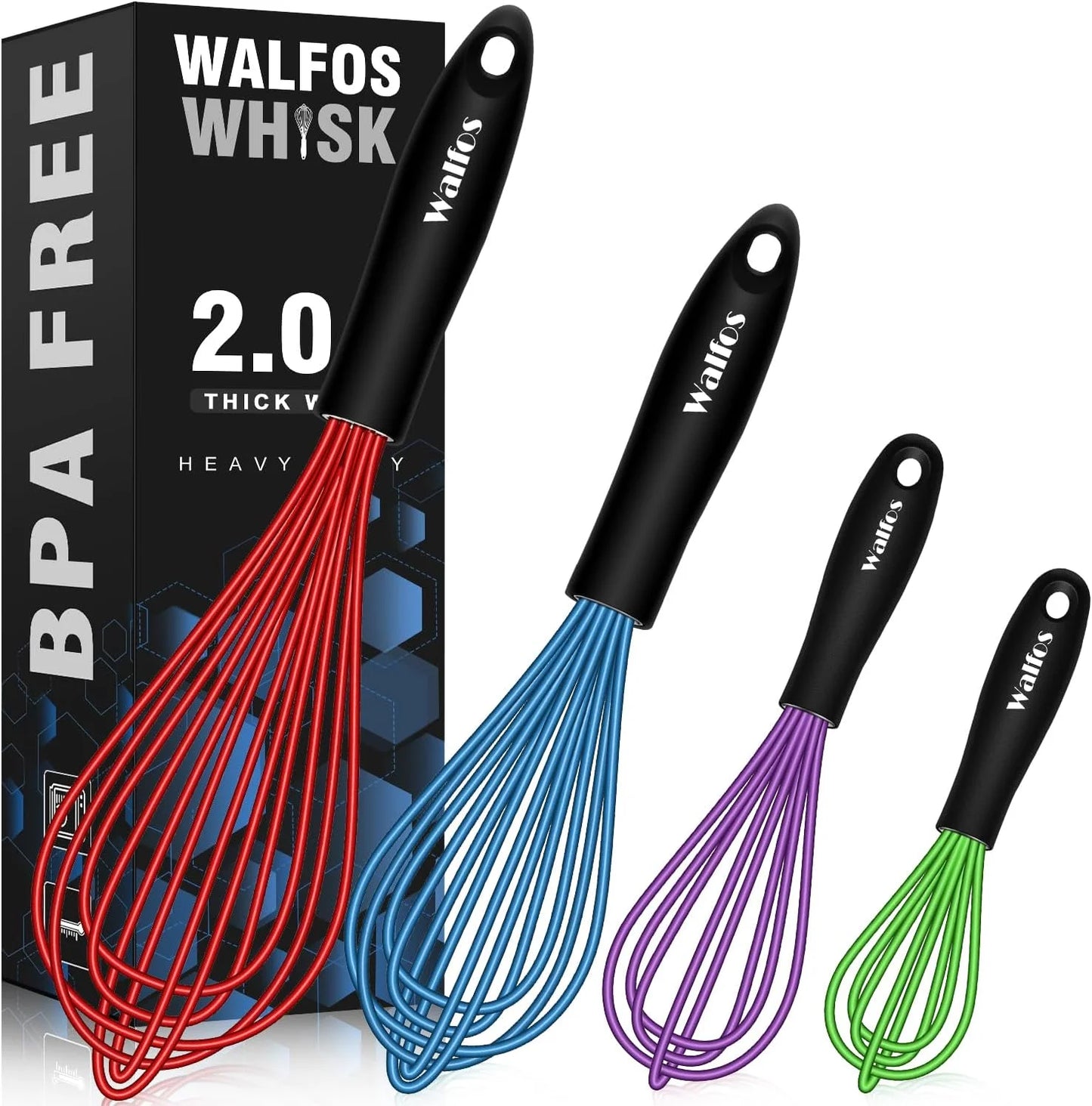 Heat Resistant Non-Scratch Silicone Kitchen Whisks, 4 per Pack