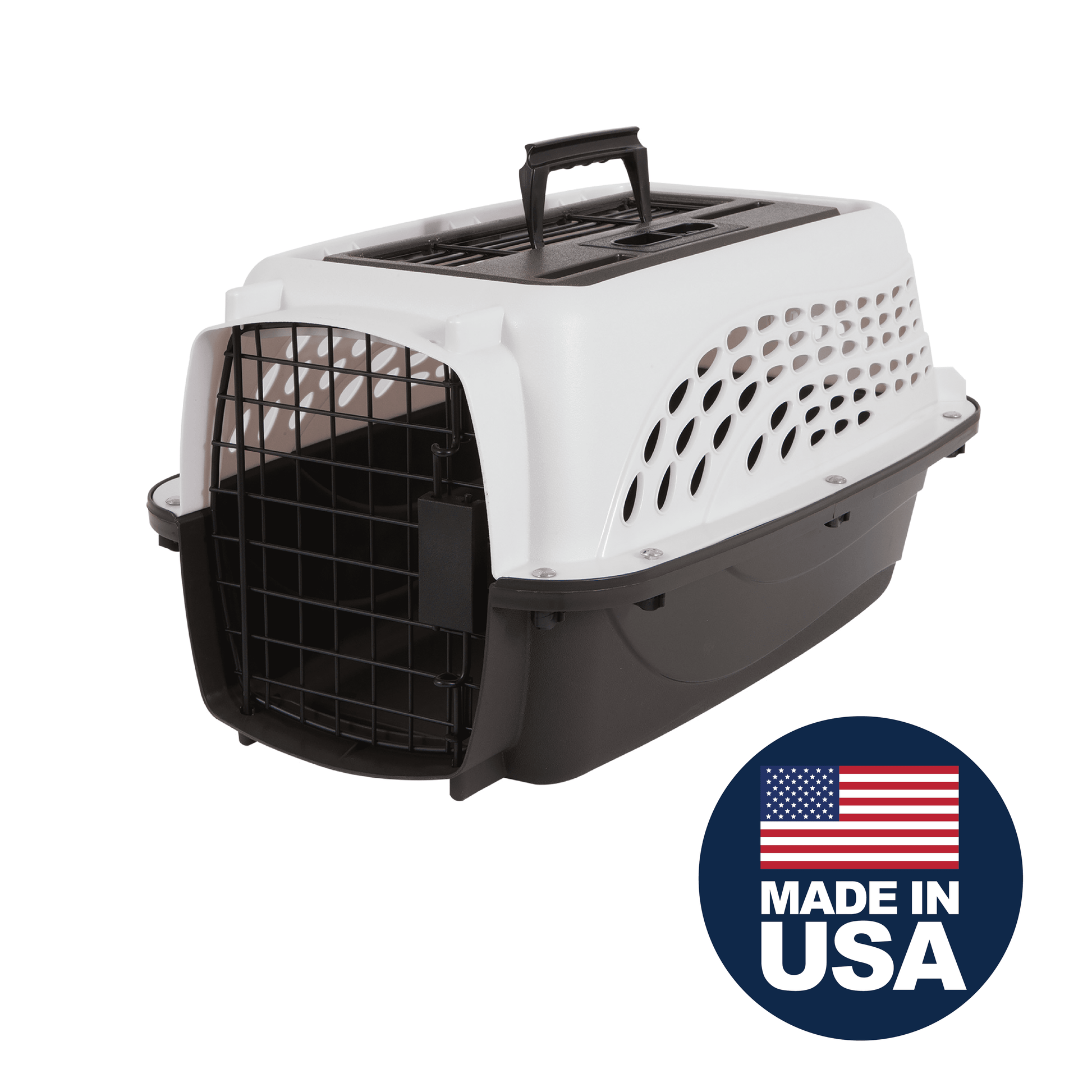 Two-Door Top Load Plastic Travel Kennel for Small Dogs and Cats, 19" - Suitable for Pets up to 10 lbs, White