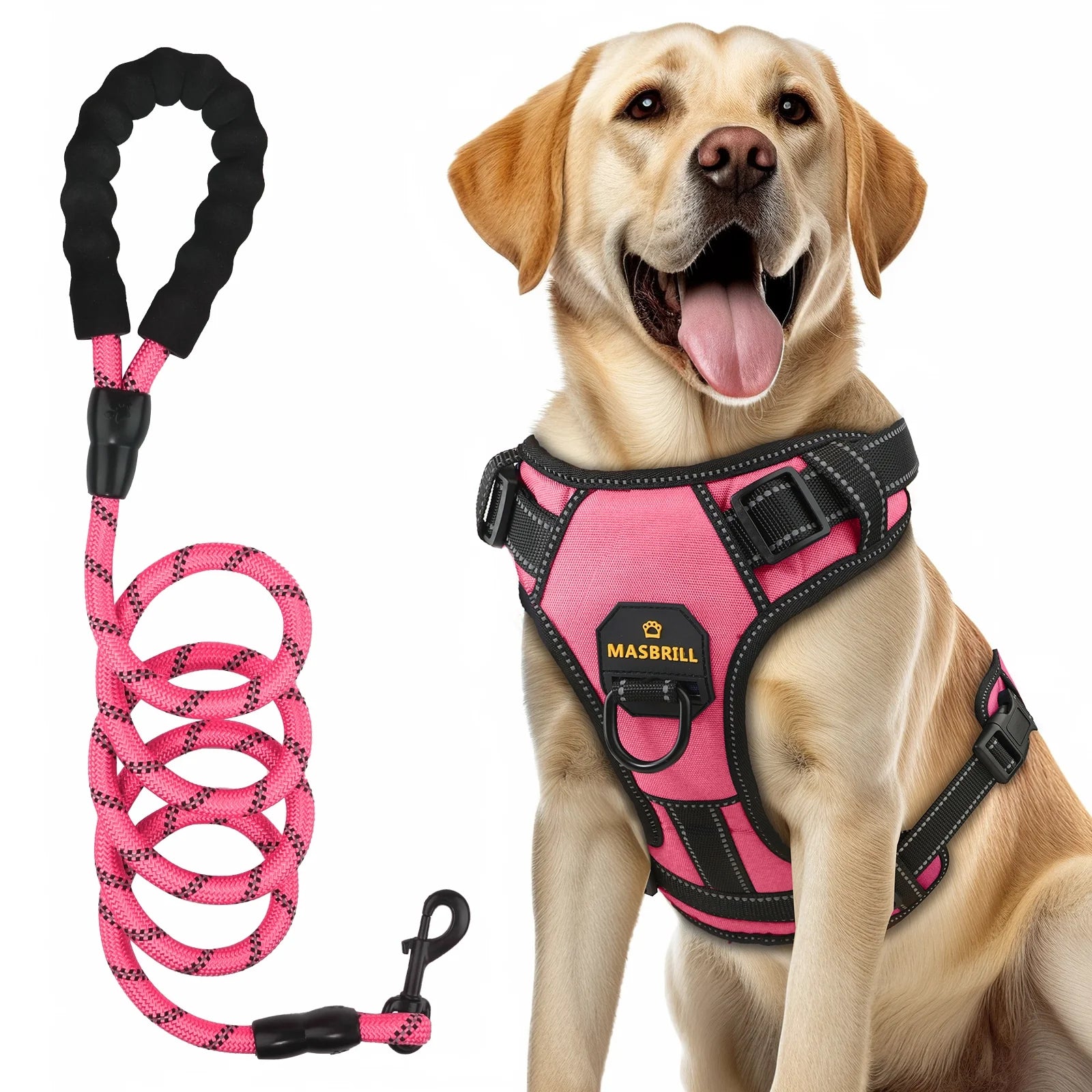 Adjustable No-Pull Dog Harness and Leash Set with Reflective Soft Padding and Handle for Small to Large Dogs
