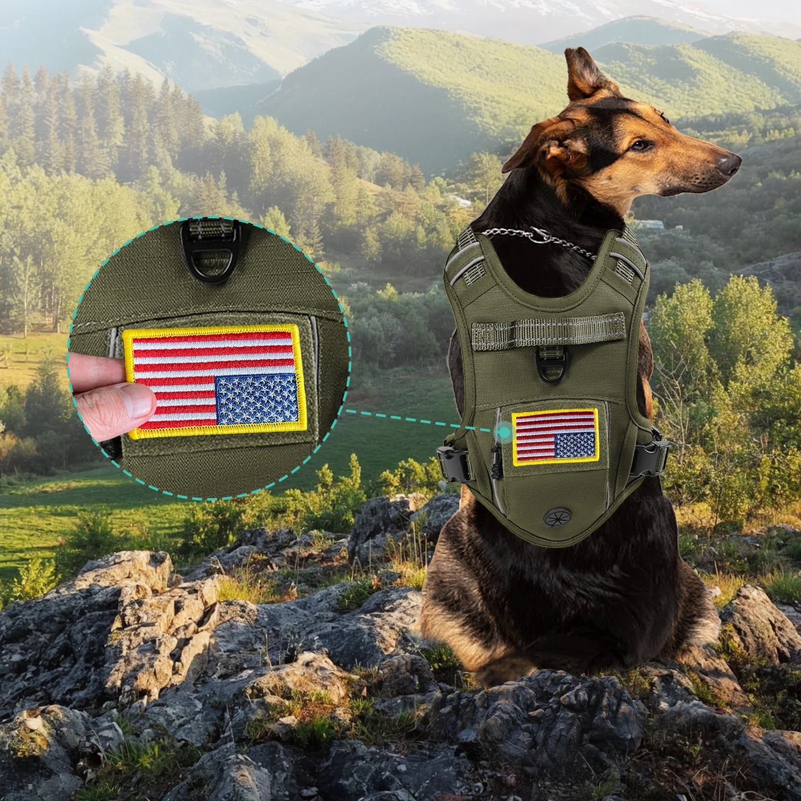 Adjustable No-Pull Dog Harness for Medium Dogs - Reflective Vest with Handle and Metal Buckle for Easy Control (Green, Medium)