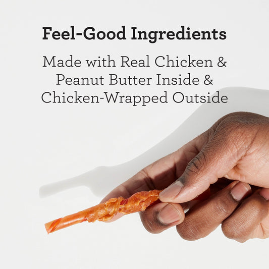 Chicken-Wrapped Twists with Real Peanut Butter, No-Rawhide Chews for Dogs, 36 Count