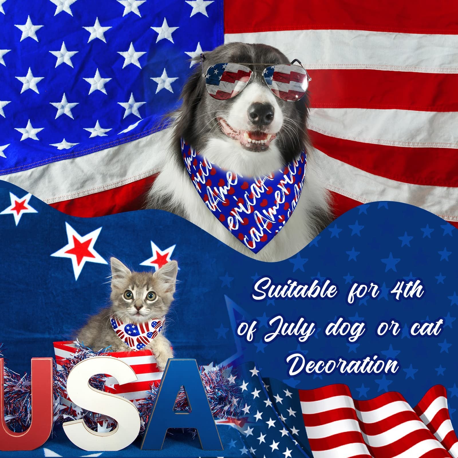 30 Pcs 4Th of July Dog Bandanas Bulk American Flag Pet Scarf Triangle Bibs Ho...