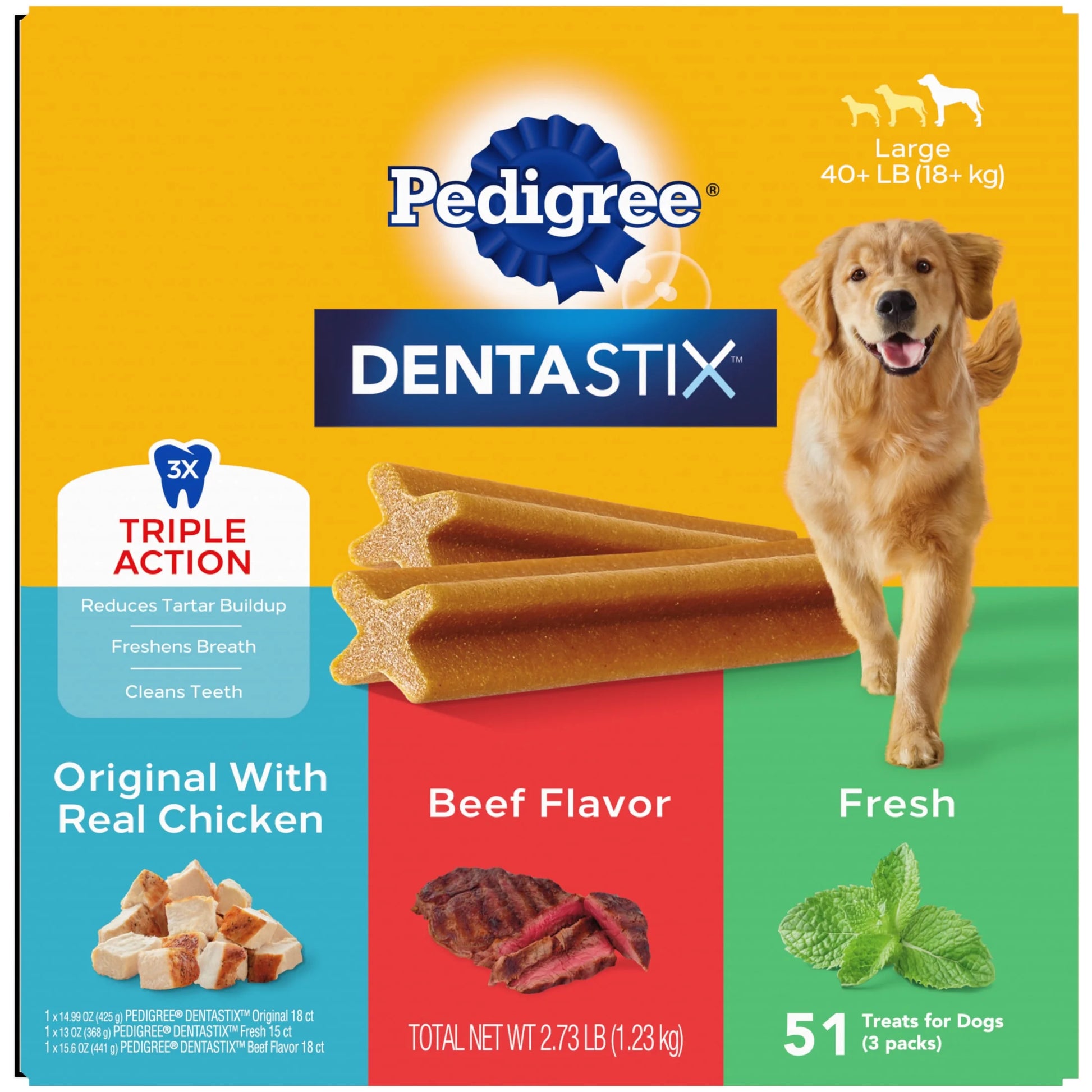 Dentastix Large Breed Variety Pack, Original Beef Flavor, 2.73 lbs
