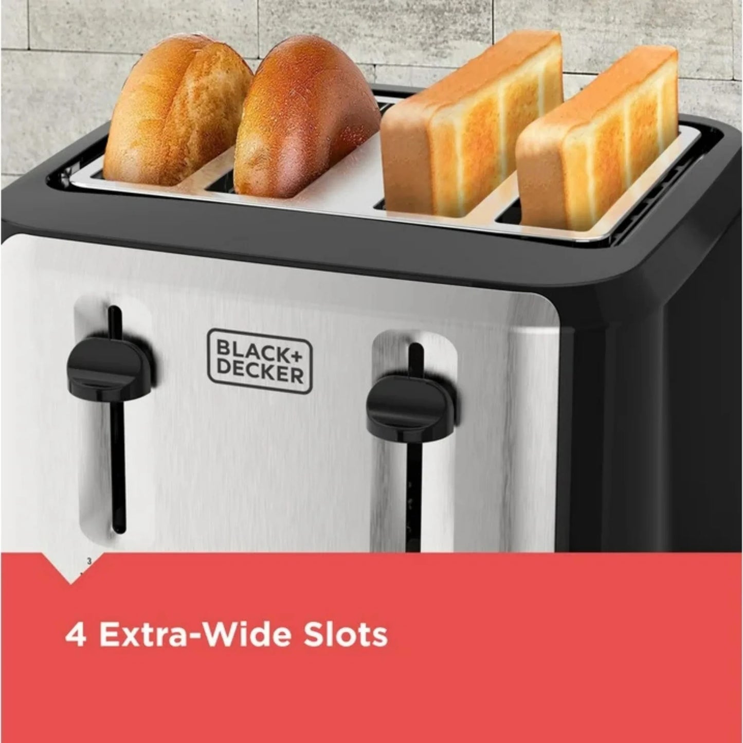 4-Slice Toaster with Extra-Wide Slots and Drop-Down Crumb Tray, Black/Silver