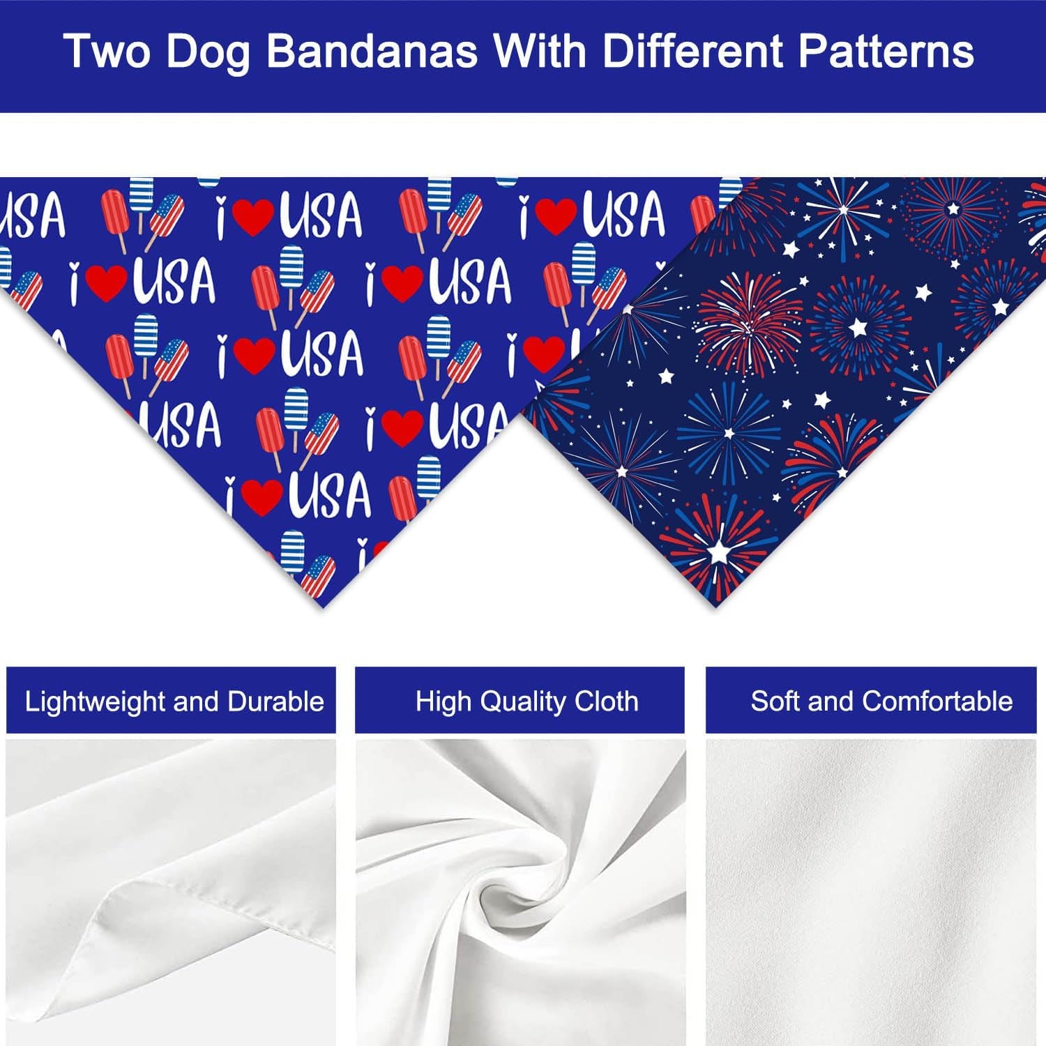 4Th of July Dog Bandanas, Patriotic Holiday Party Pet Decorations 2 Pack, Adjust