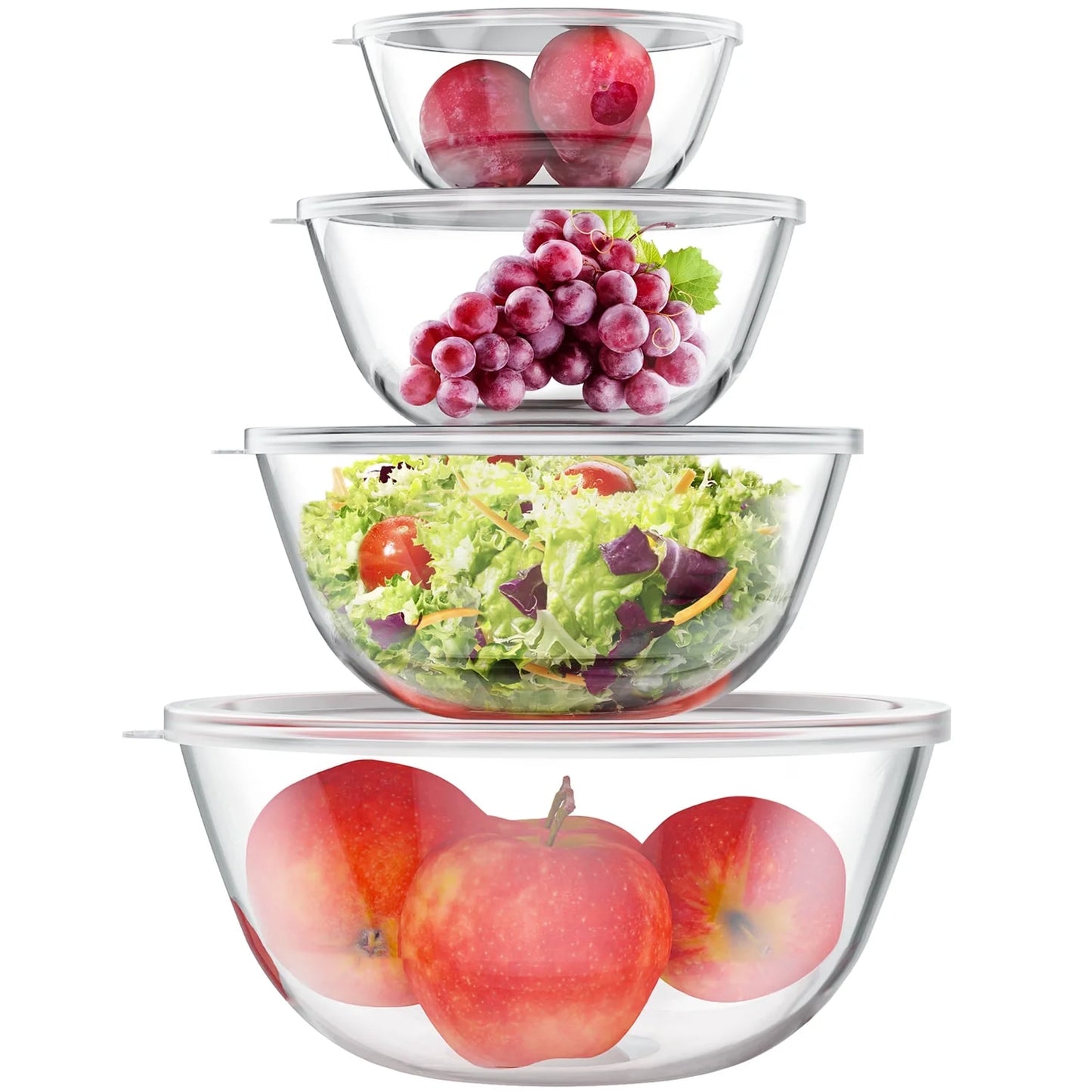 Glass Mixing Bowls Set, 4 Pack Glass Mixing Bowls with Lids, Nesting Storage Bowls for Kitchen,0.5/0.75/1.5/2.5 QT Great for Prep, Baking, Serving