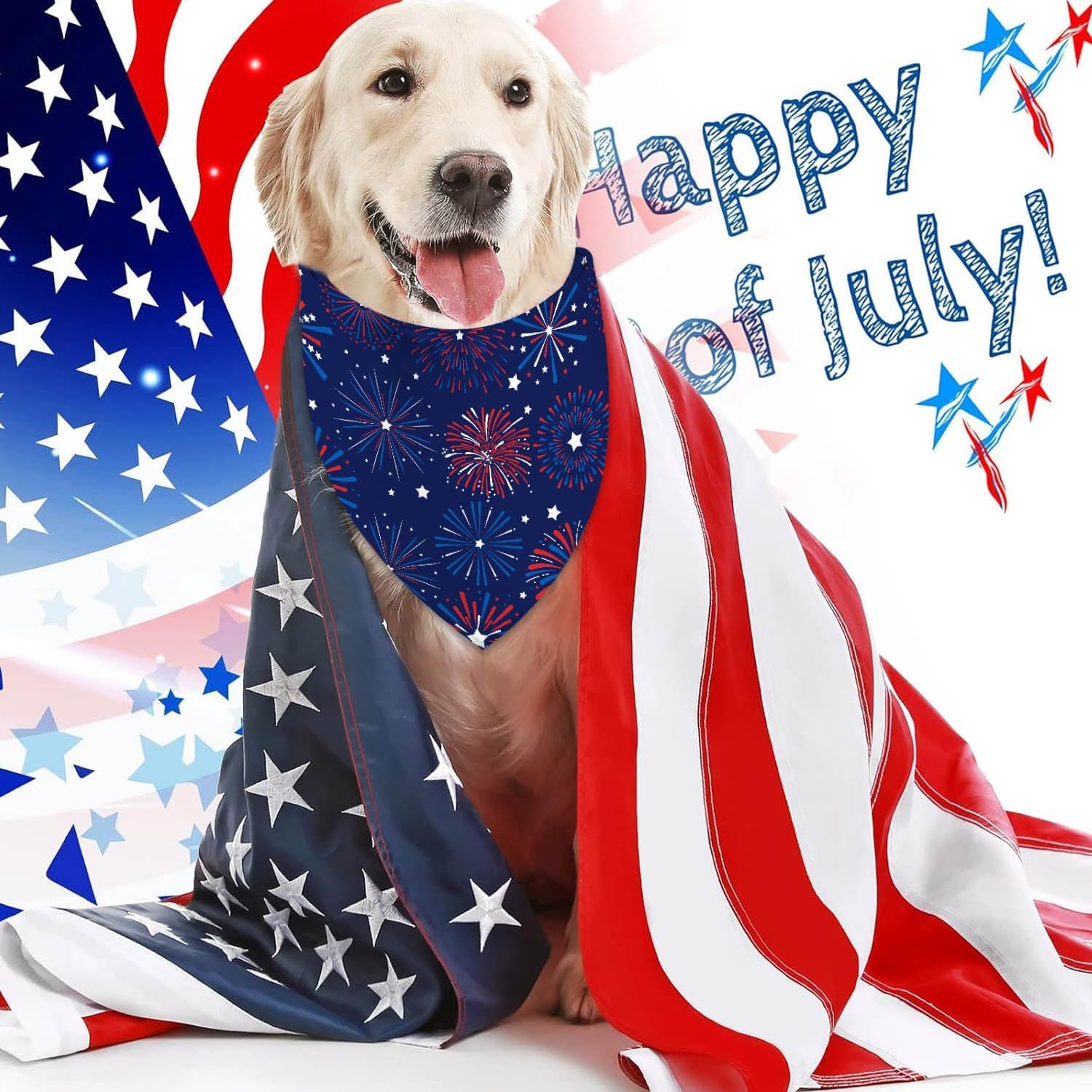 4Th of July Dog Bandanas, Patriotic Holiday Party Pet Decorations 2 Pack, Adjust