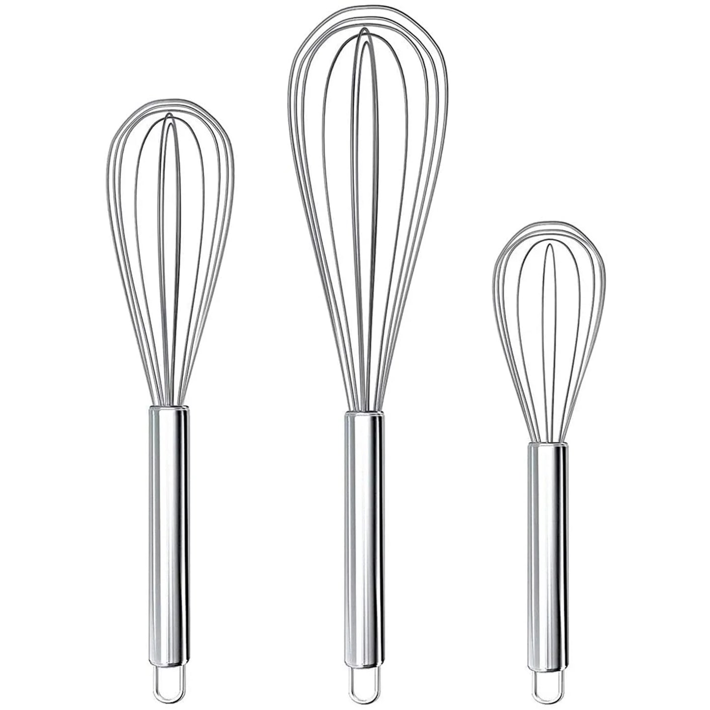 3 Pack Whisk Egg Stainless Steel Set 8"10"12" for Cooking Kitchen Strong Handles Balloon Wire Egg Beater for Stirring, Blending and Beating(Oval)