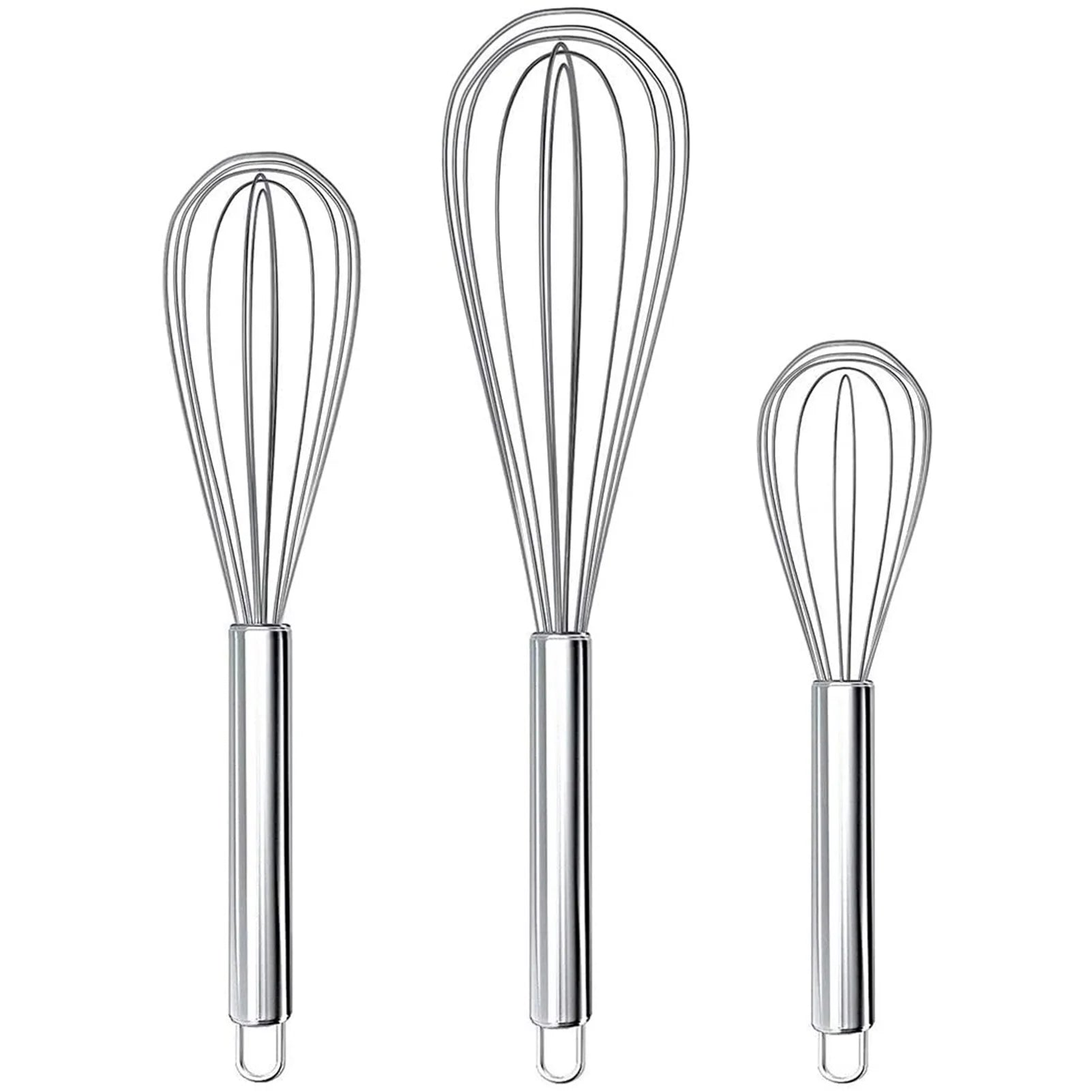 3 Pack Whisk Egg Stainless Steel Set 8"10"12" for Cooking Kitchen Strong Handles Balloon Wire Egg Beater for Stirring, Blending and Beating(Oval)