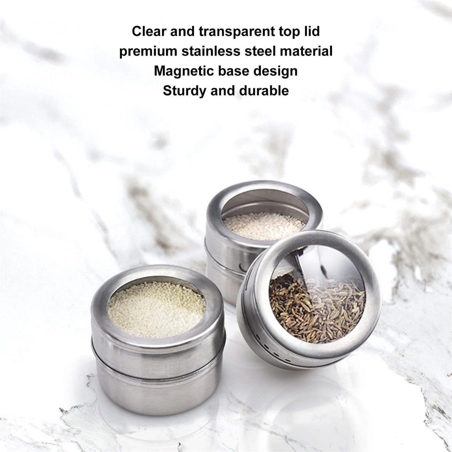 Special Offer! Set of 12 Stainless Steel Spice Jars, Magnetic Condiment Containers with Clear Lids, Spice Storage Tin with Holes for Pouring and Sifting