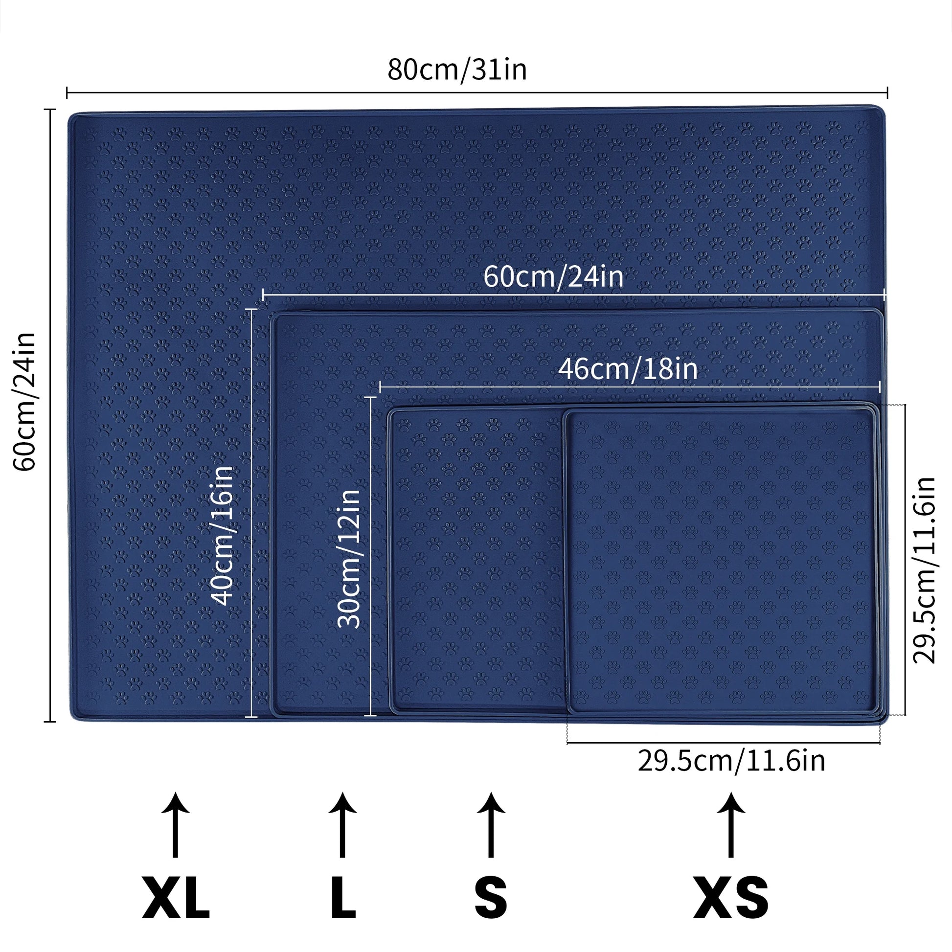 Silicone Dog Food Mat, Pet Placemat for Prevent Feeding Spills, Waterproof Dog Bowl Mats for Food and Water, Cat Food Mat for Pet Feeder, Navyblue