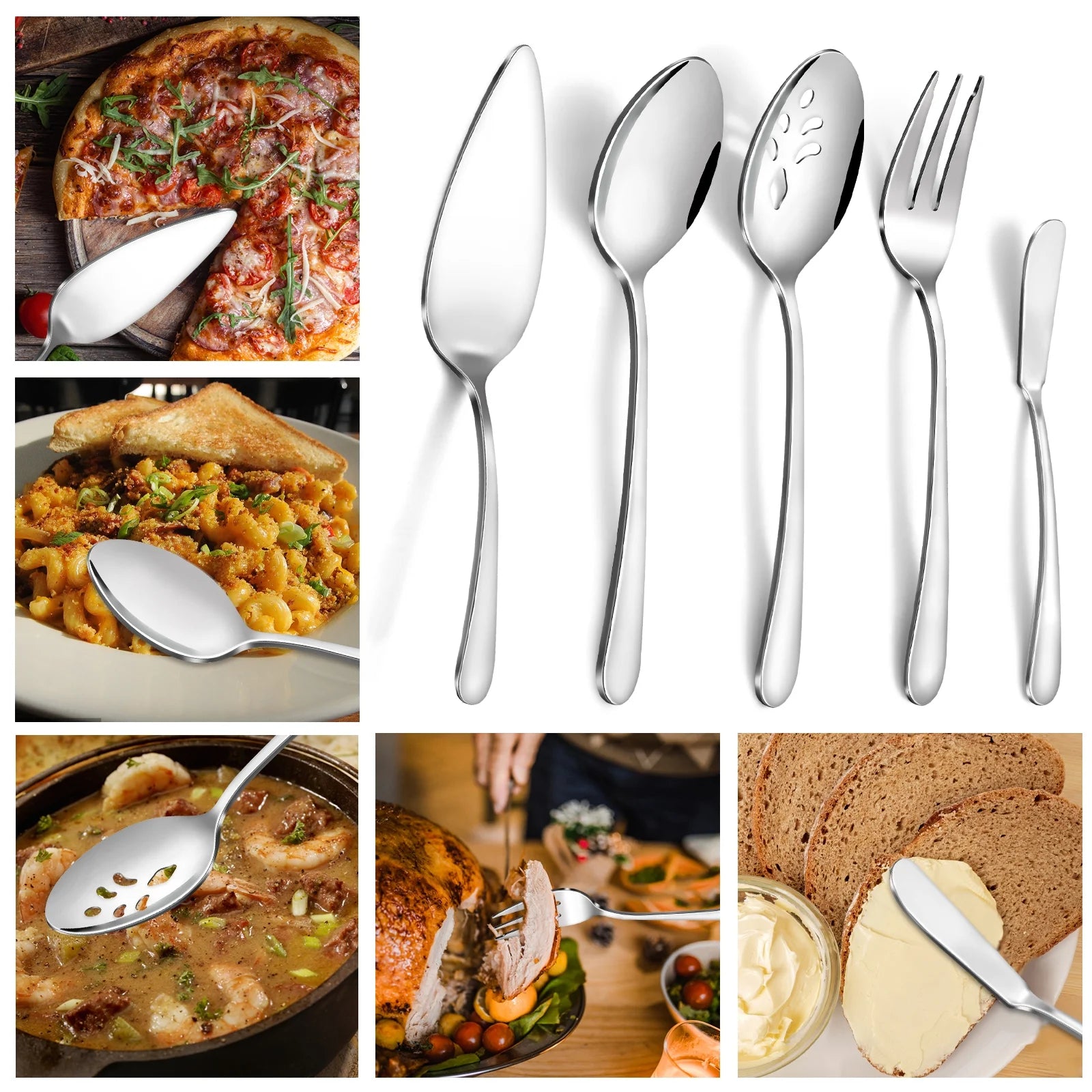 45 Pcs Silverware Set with Serving Utensils for 8, Food Grade Stainless Steel Flatware Cutlery Set for Home and Restaurant, Mirror Polished & Dishwasher Safe