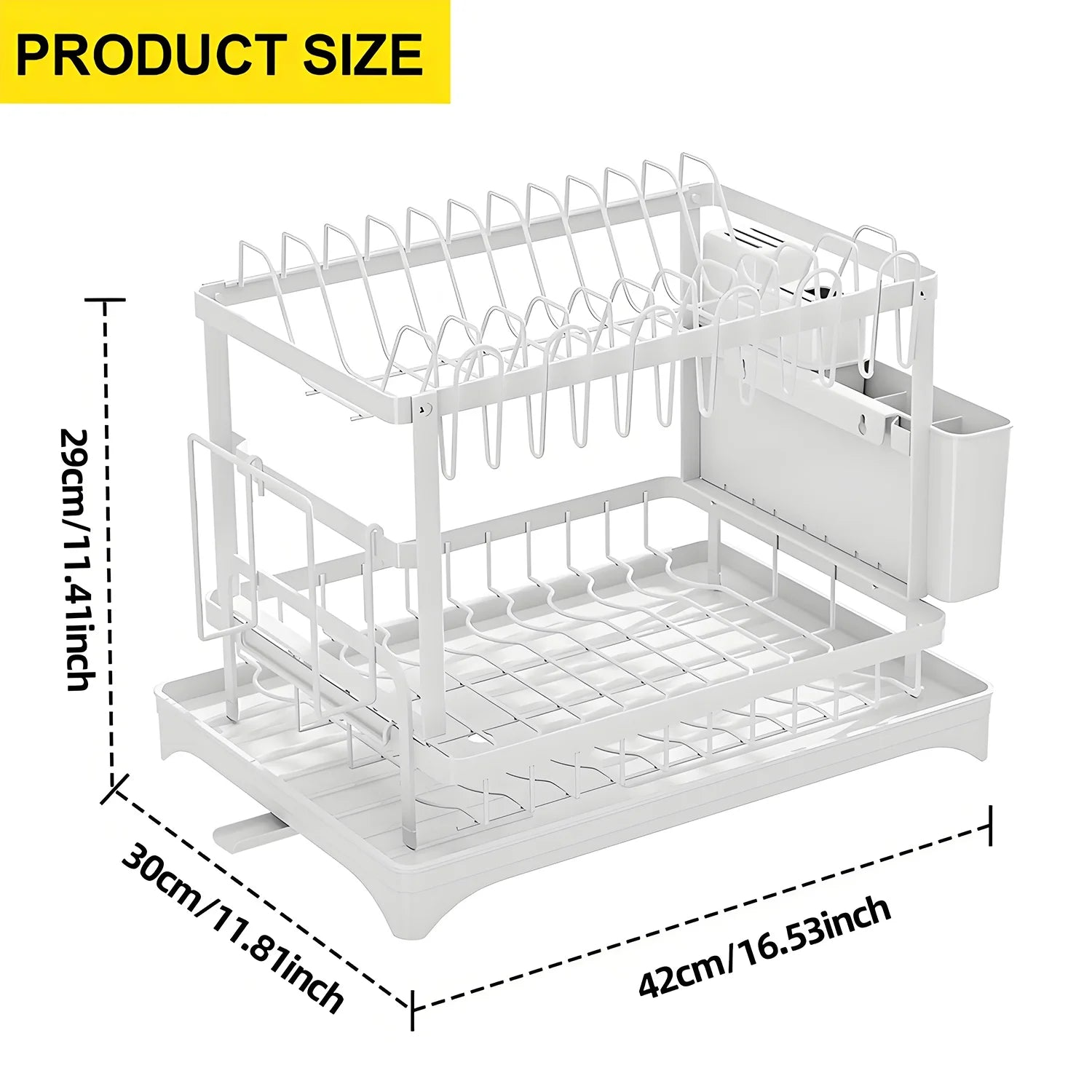 2-Tier Stainless Steel Foldable Dish Racks ,16.5*11.8*11.4In, White