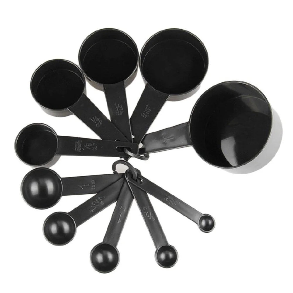 Measuring Spoons Set  Black Plastic Measuring Spoons Cups Set with 5 Measuring Cups and 5 Measuring Spoons Kitchen Gadgets