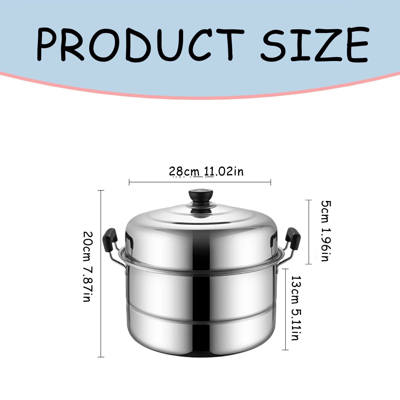 Food Steamer Steamer Pot Dumpling Steamer 11Inch Thickened Stainless Double Layer Steaming Pot for Cooking Steamer Pot Multipurpose Stainless Steel Steaming Pot Cookware with Handle Cooking Utensils