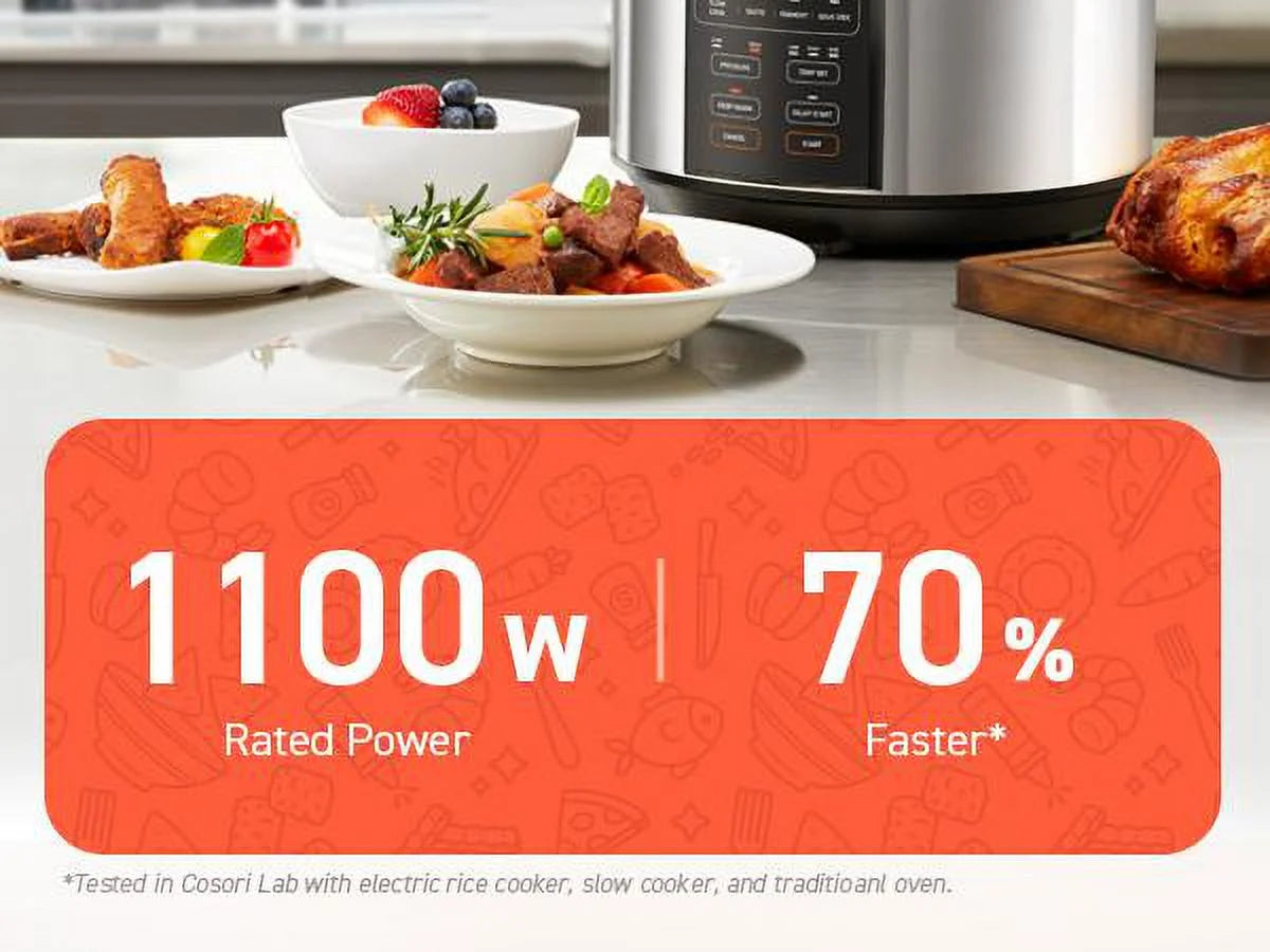 COSORI Electric Pressure Cooker 6-Qt, 9-In-1 Multi-Cooker: Rice, Sauté, Sous Vide, Sterilizer, 1100W, Stainless Steel, Aluminium Inner Pot, Cookbook,Christmas Gift