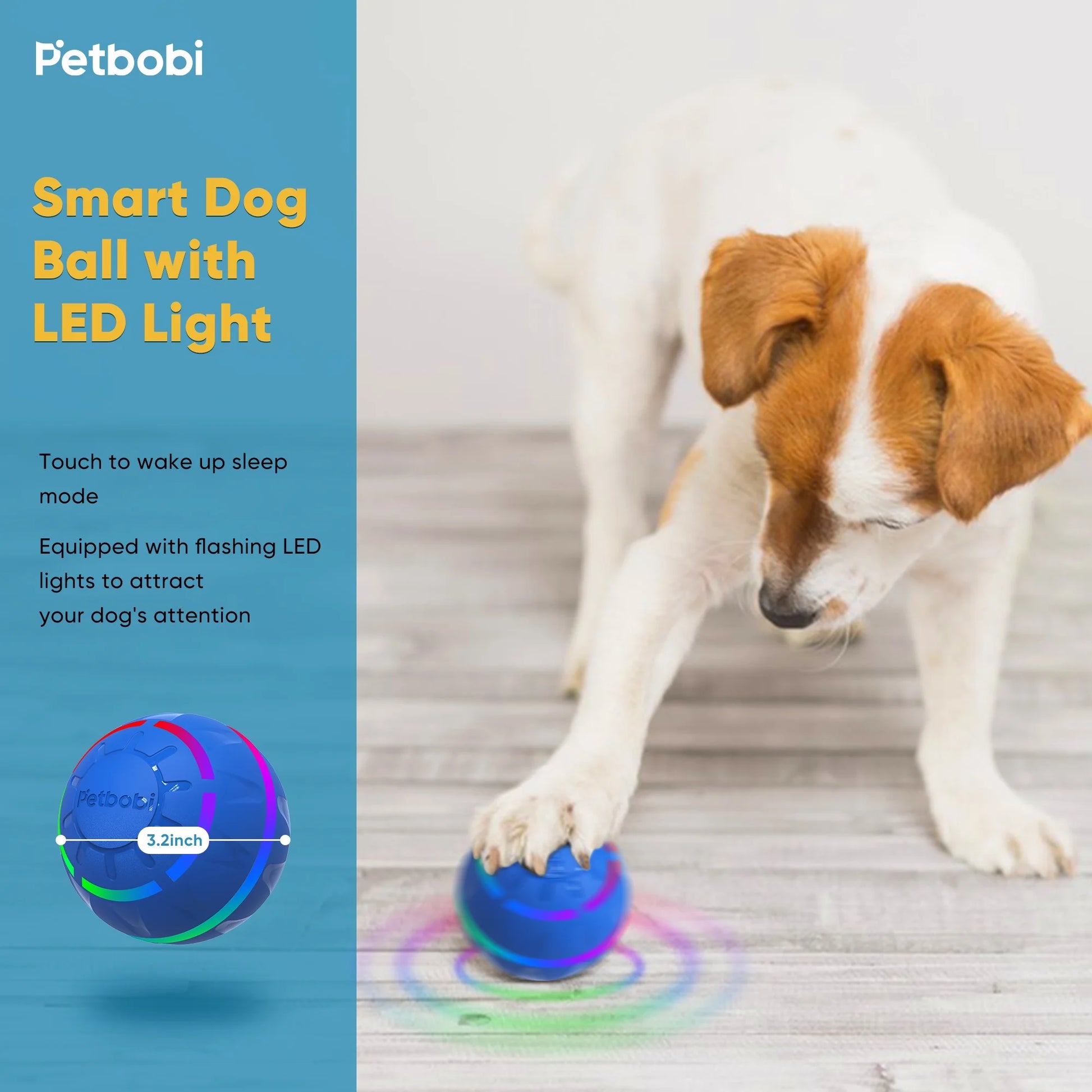 Interactive LED Dog Ball - Rechargeable Moving Toy for Medium to Large Dogs, Blue