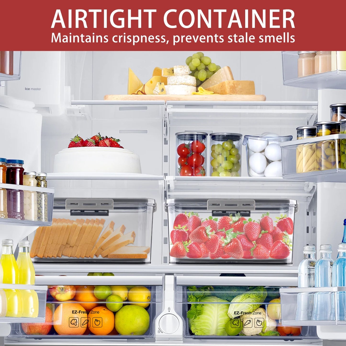 Airtight Bread Box with Lid ,Time Recording, Kitchen Countertop Storage Container,Store Bread, Toast, Donut and Fruits,Gray