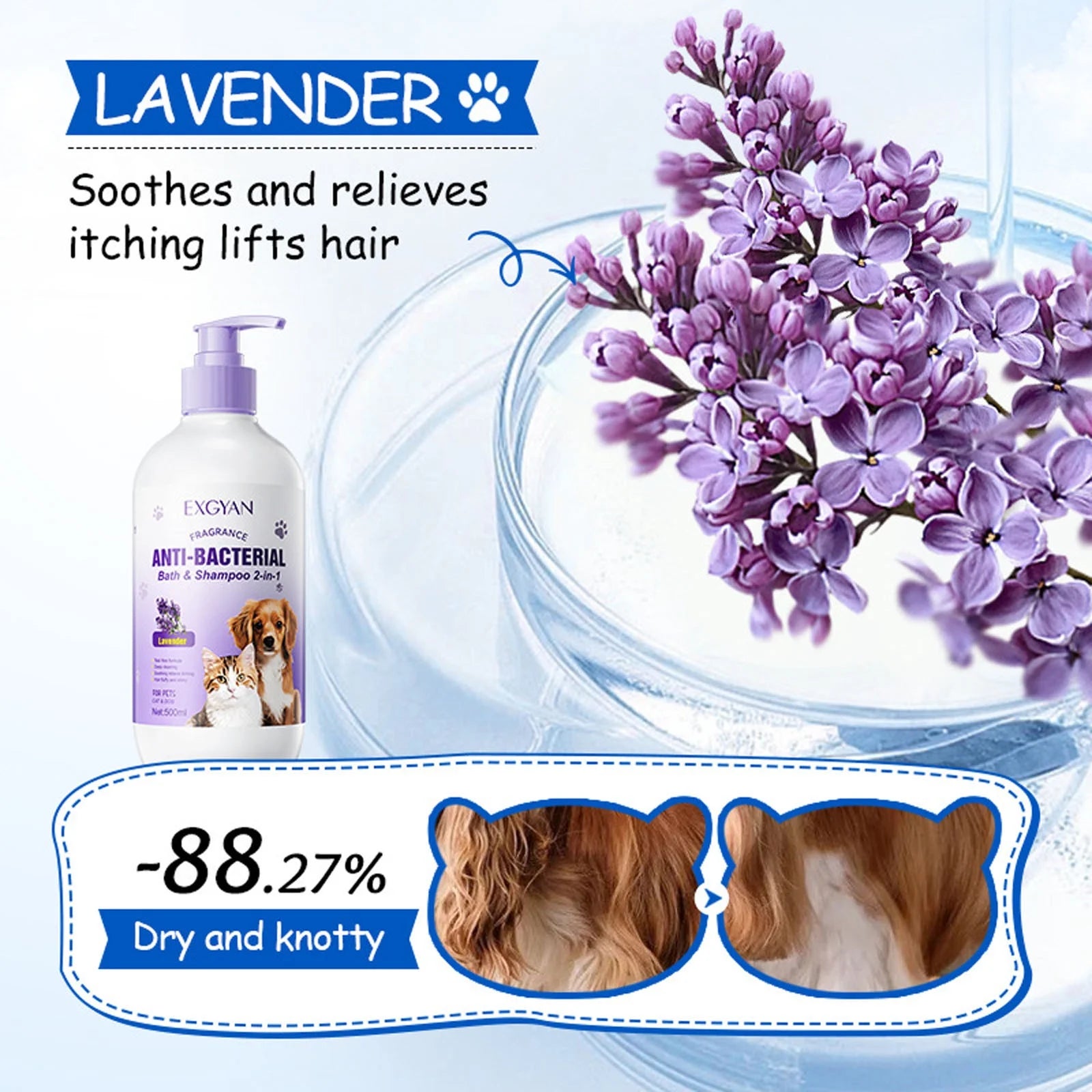 Deals of the Day Clearance!  2-In-1 Pet Lavender Bath and Shampoo-500Ml Soothing Wash for Pets