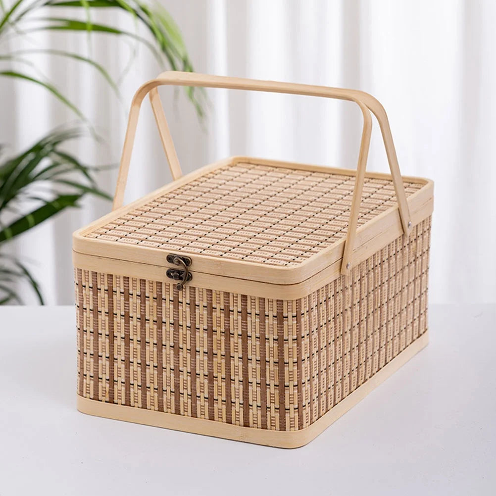 Kitchen Storage Basket Bamboo Woven Basket Retro Style Gift Packaging 1Pcs