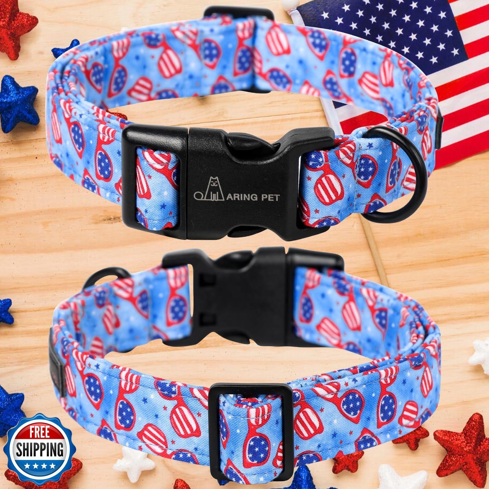 ARING PET 4Th of July Dog Collar-Cotton Patriotic Dog Collars, Adjustable Ame
