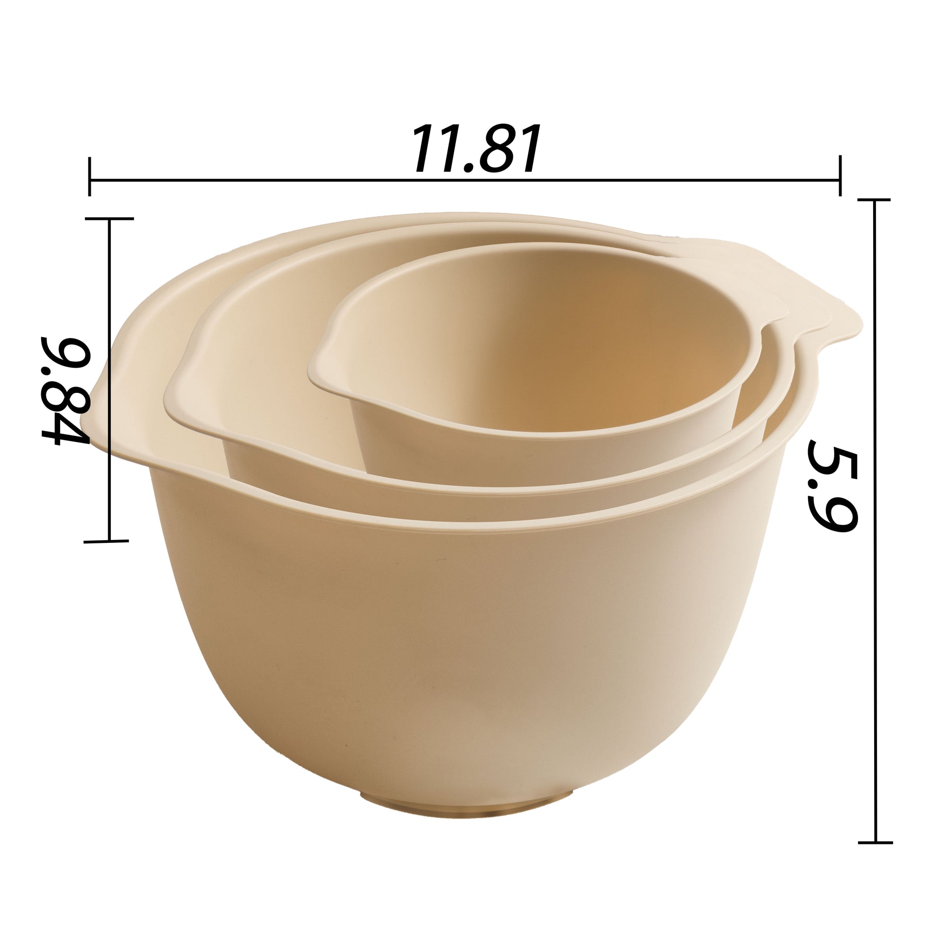 3 Pieces of Mixing Bowl Set, 50% RPP, Recycled Material, 11.81 In, Papyrus Beige