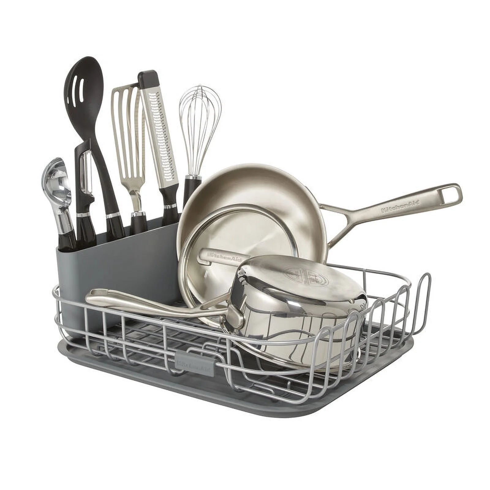 Low Profile Metal Stacking Dish Drying Rack, Charcoal Gray