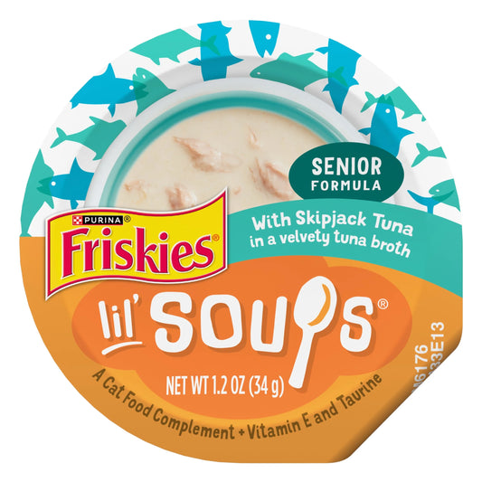 Purina  Natural Grain-Free Senior Cat Food Toppers - Lil’ Soups with Skipjack Tuna in Velvety Broth, 1.2 oz Cup (8 Pack)