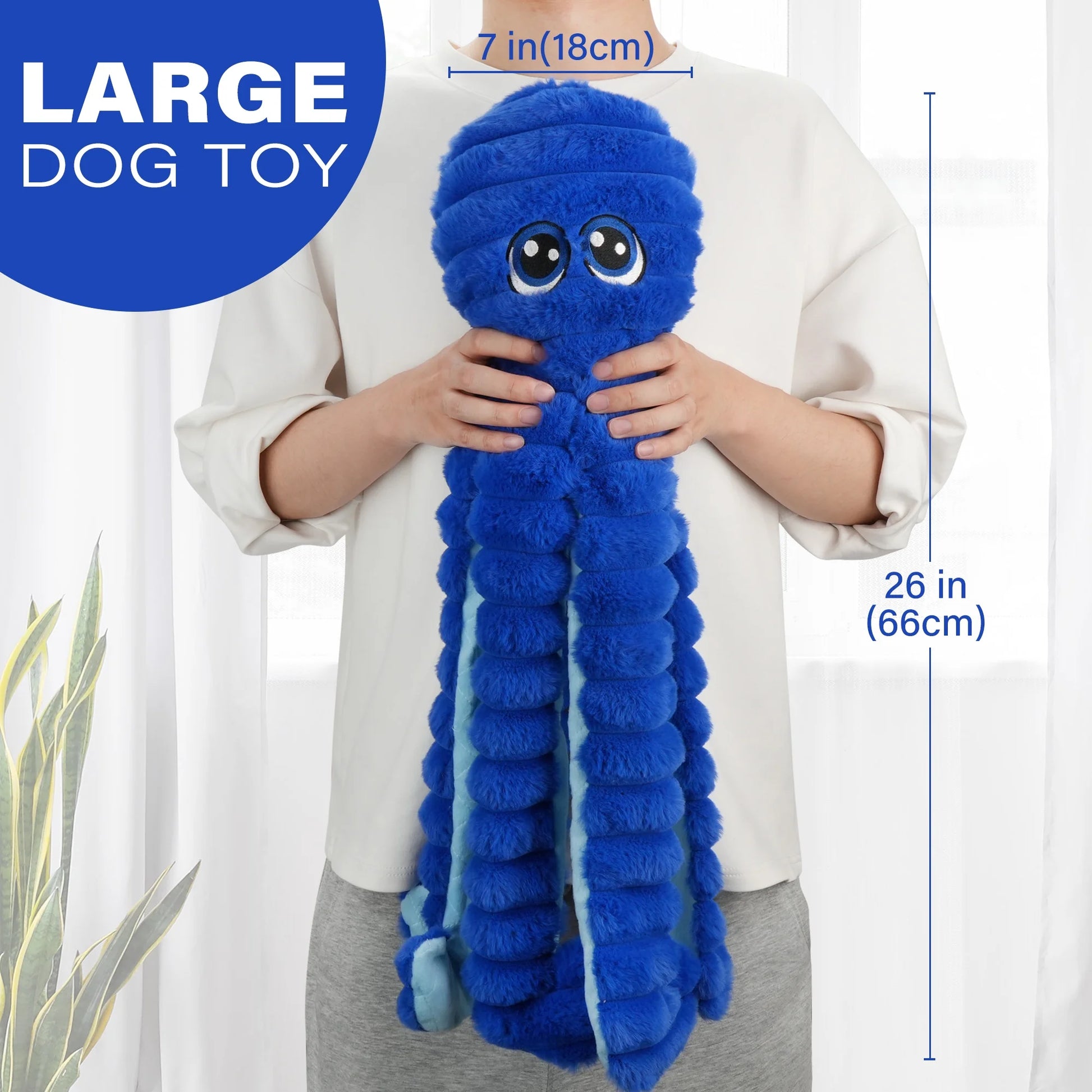 Extra Large Crinkle Squeaky Dog Chew Toy for Large Dogs - 27” Blue Octopus